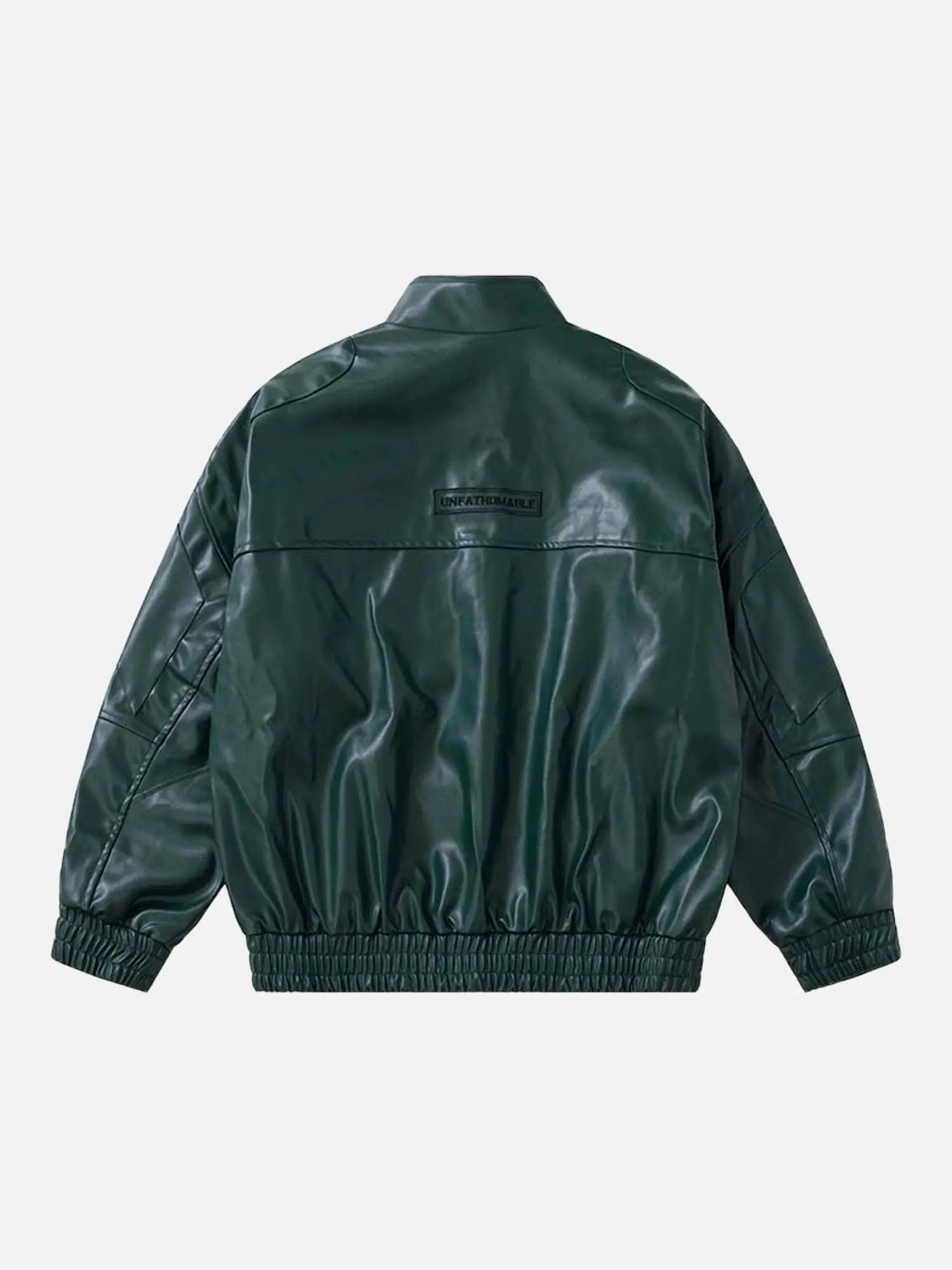 1984 American Style Functional Letter Embroidered Leather Jacket - 1984brand