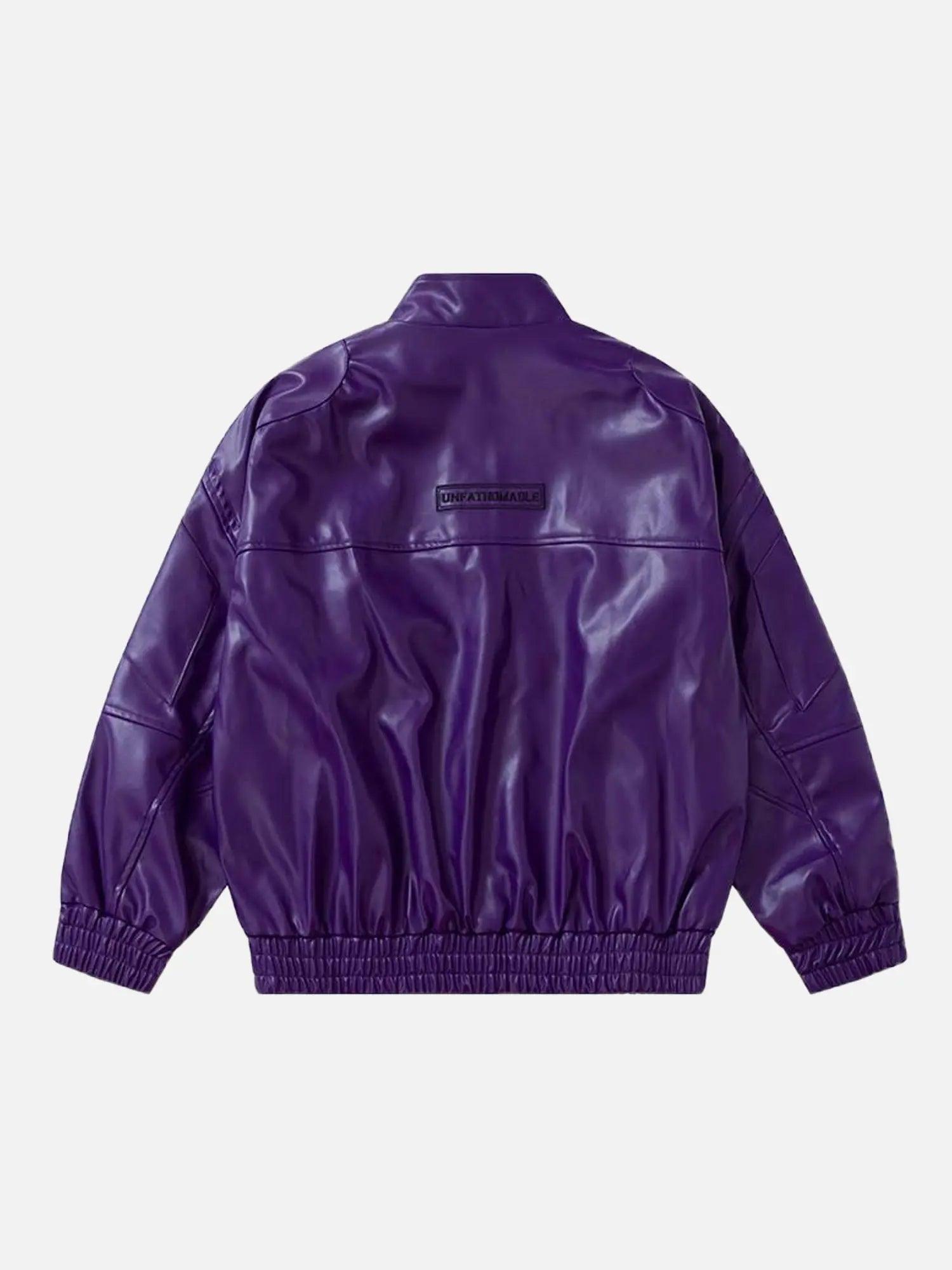 1984 American Style Functional Letter Embroidered Leather Jacket - 1984brand