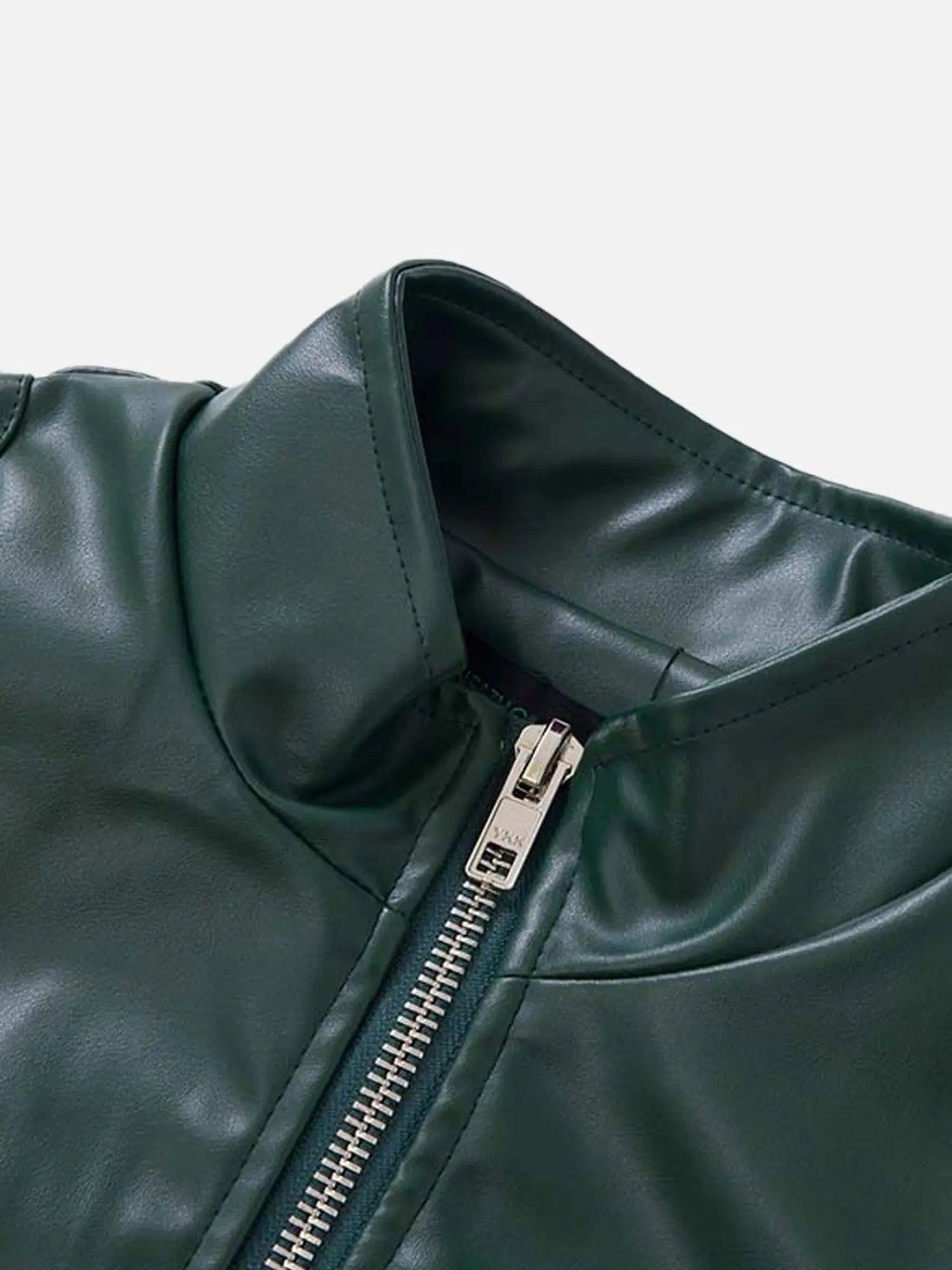 1984 American Style Functional Letter Embroidered Leather Jacket - 1984brand