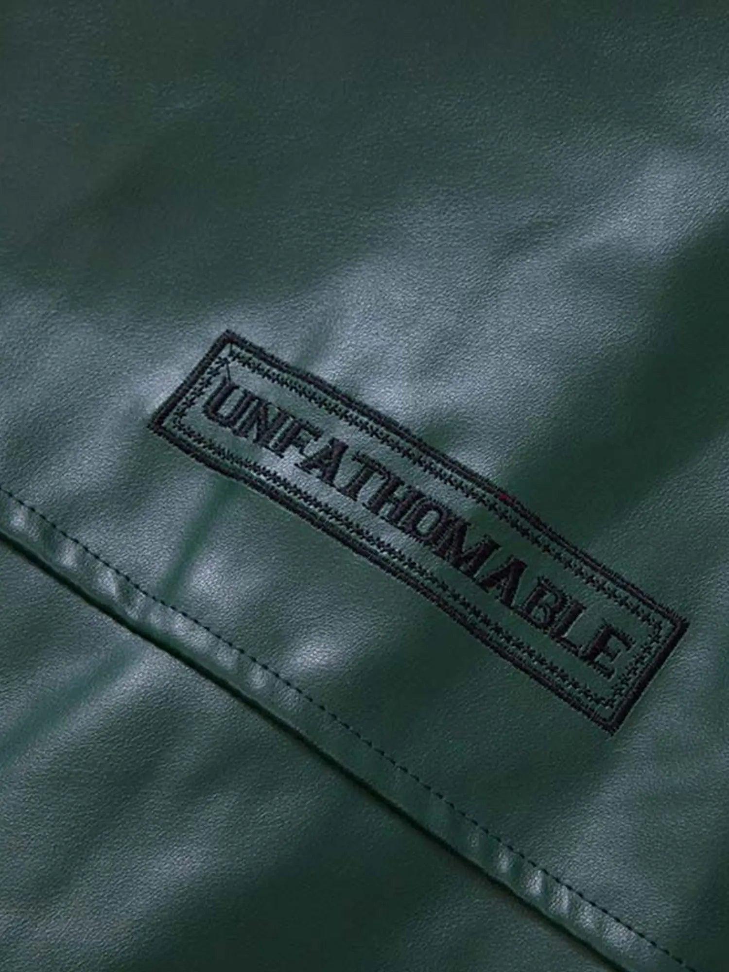 1984 American Style Functional Letter Embroidered Leather Jacket - 1984brand