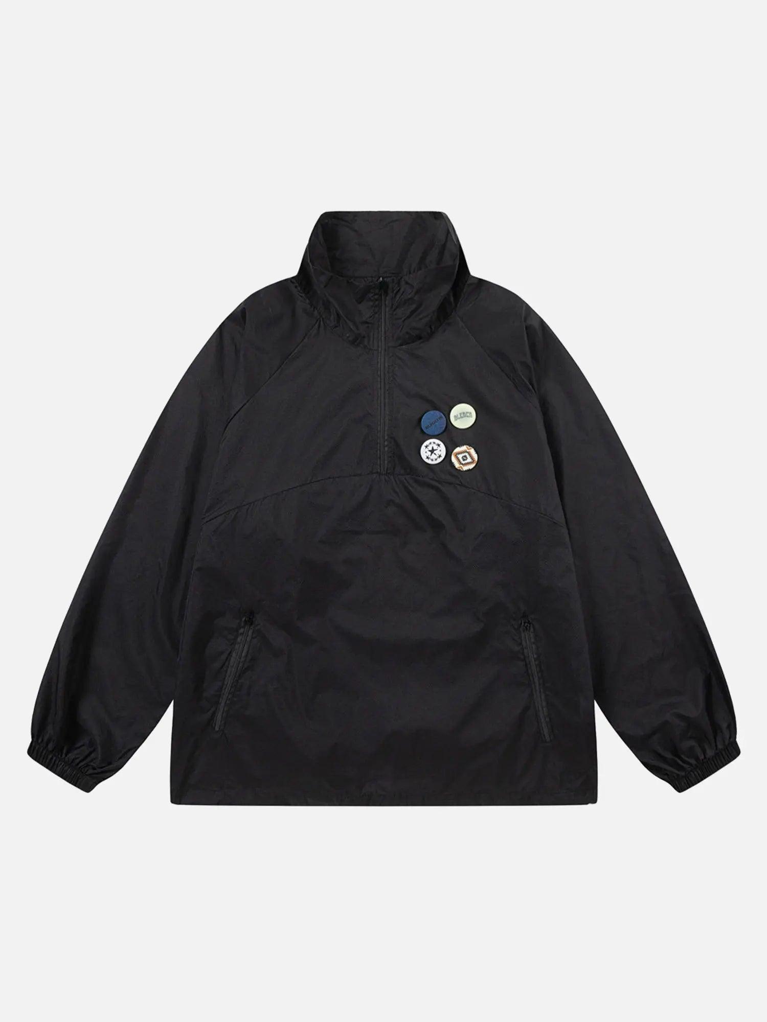 1984 Badge-embellished Stand Collar Half-zip Pullover Jacket - 1984brand