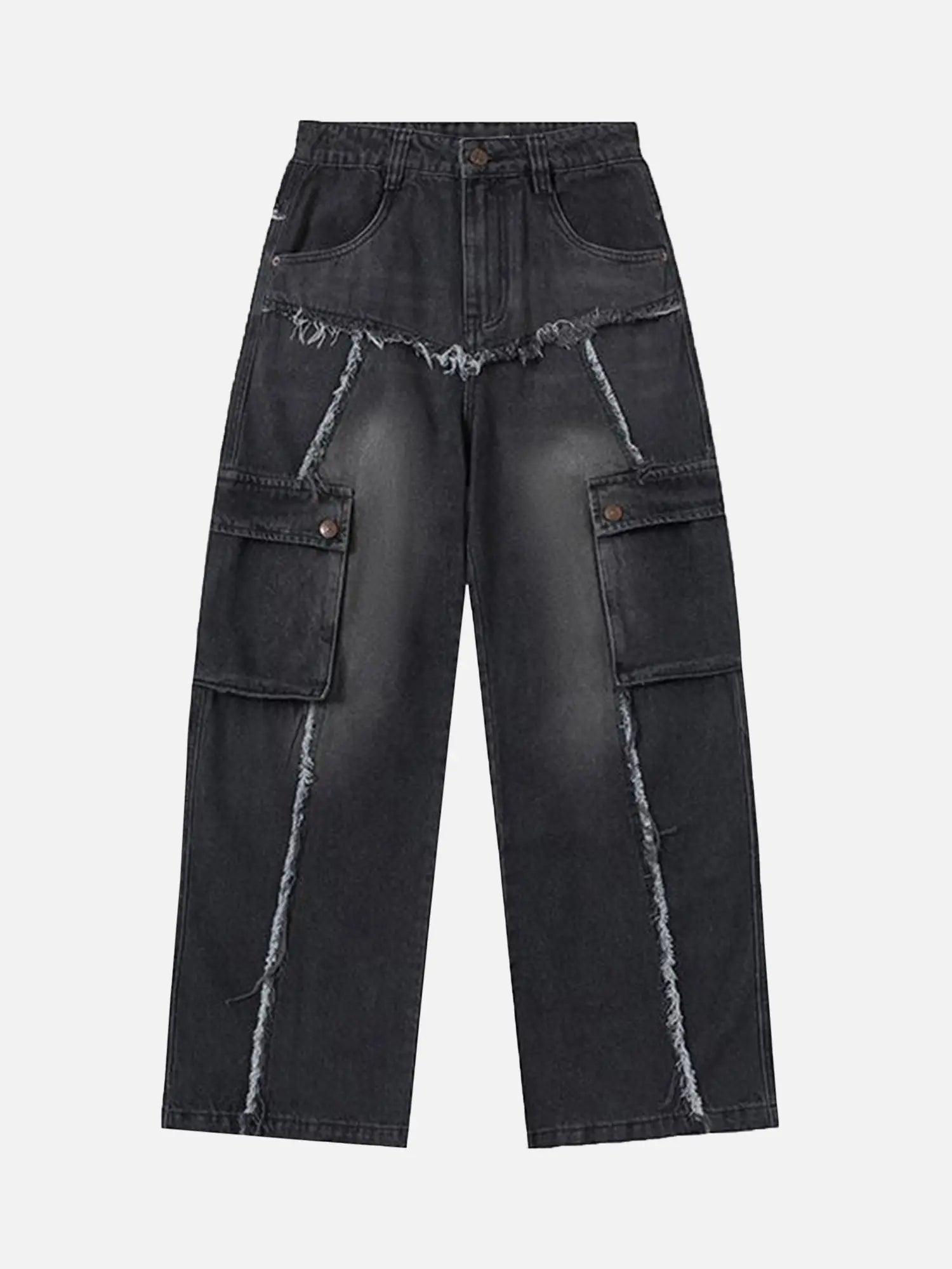 1984 Fashionable Niche Design Multi-pocket Raw Edge Jeans SP24042681S7