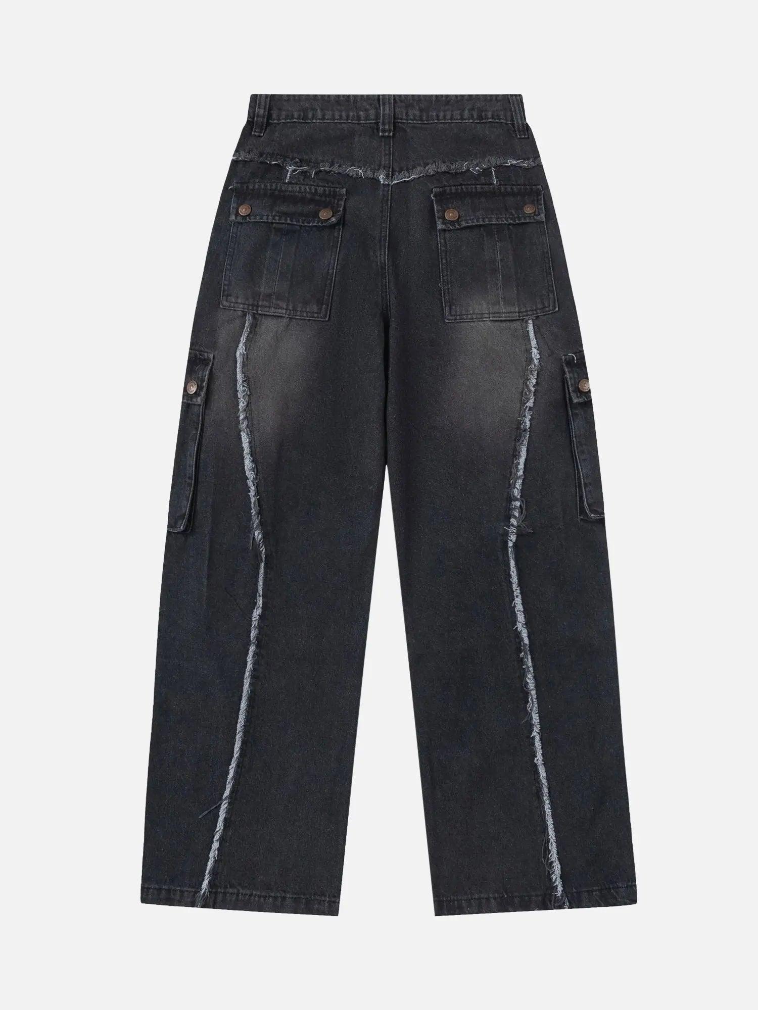 1984 Fashionable Niche Design Multi-pocket Raw Edge Jeans SP24042681S7