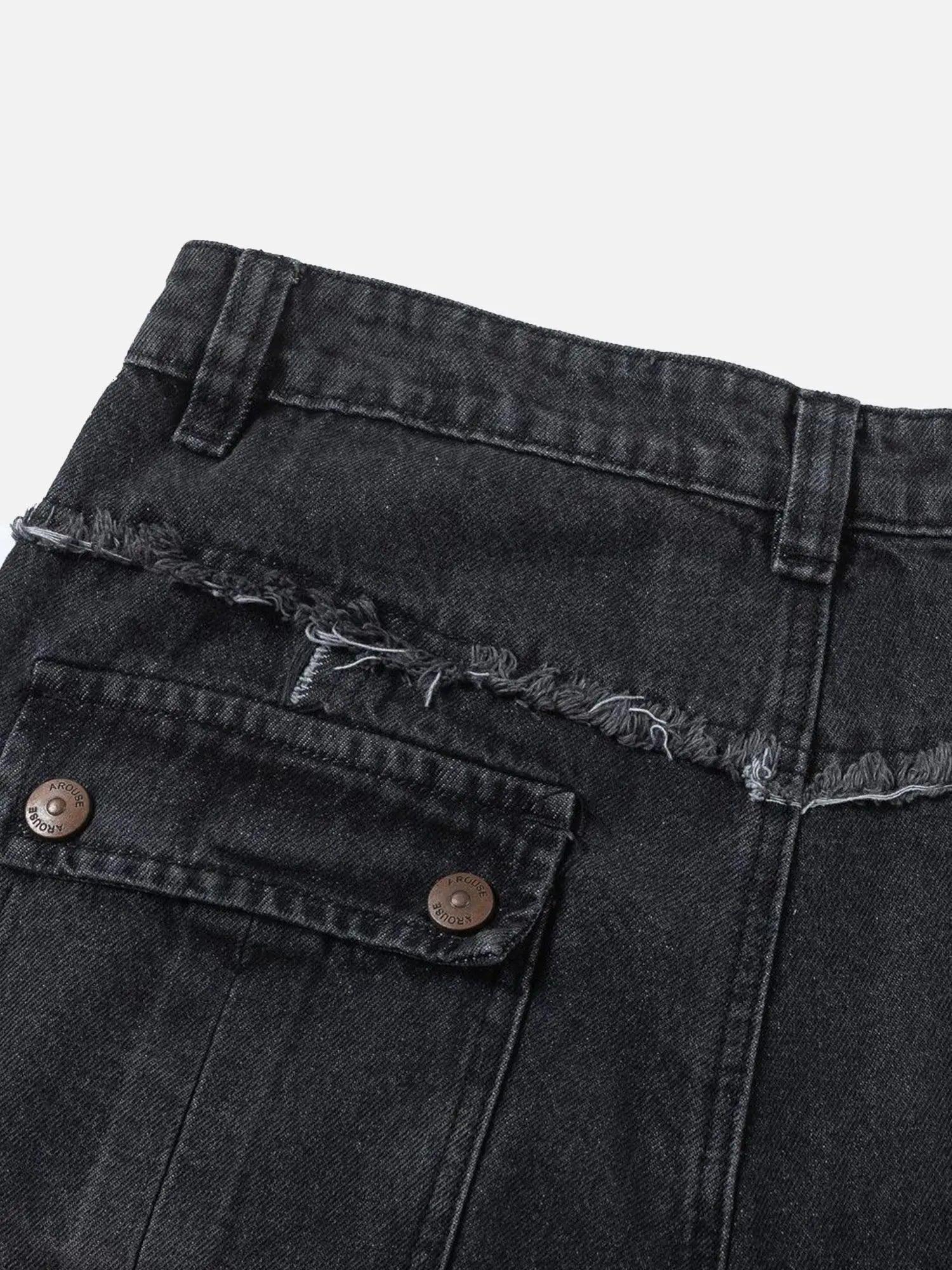 1984 Fashionable Niche Design Multi-pocket Raw Edge Jeans SP24042681S7