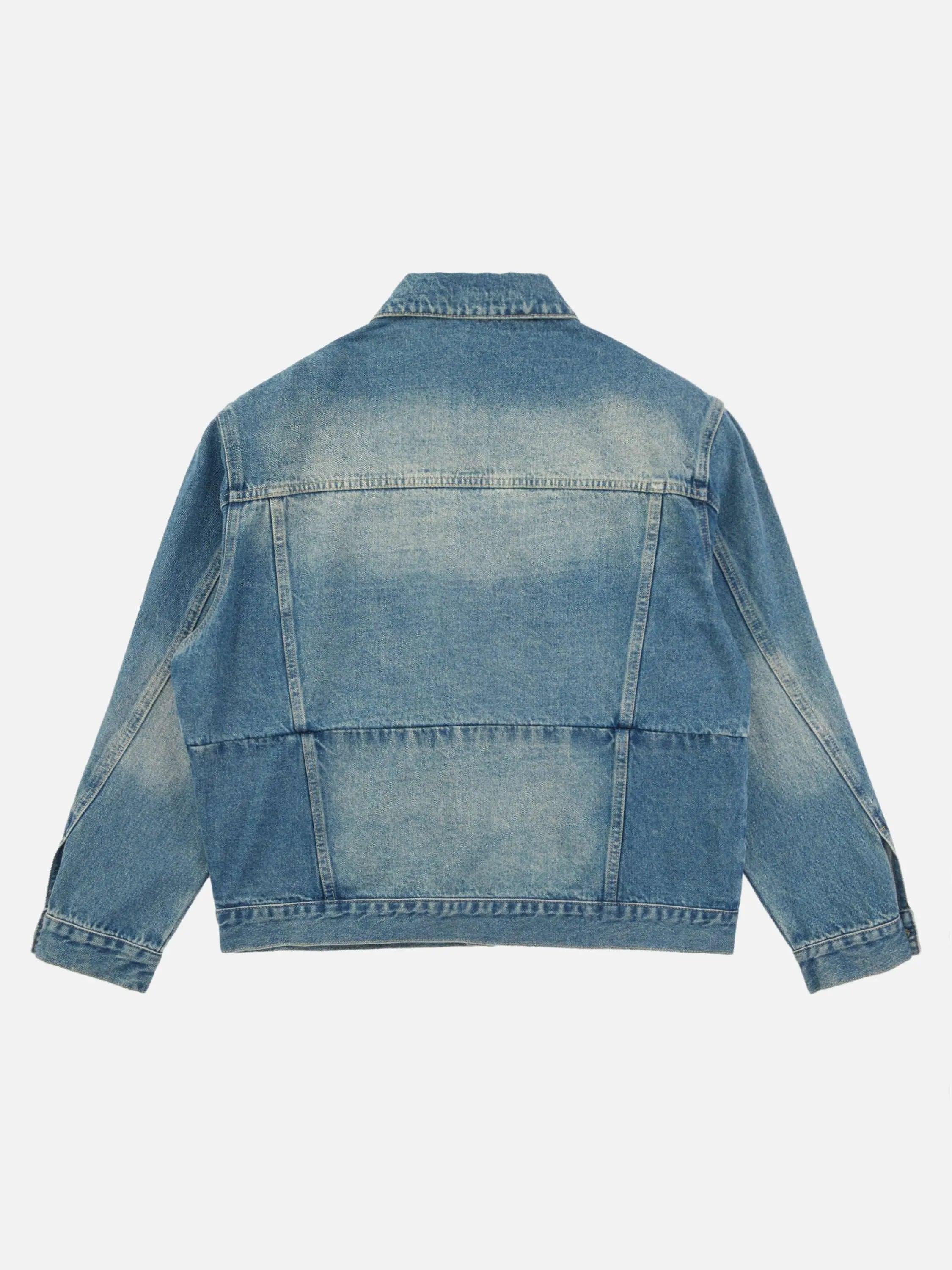 1984 High Street Graffiti Lettered Distressed Washed Denim Jacket SP240419EW3B
