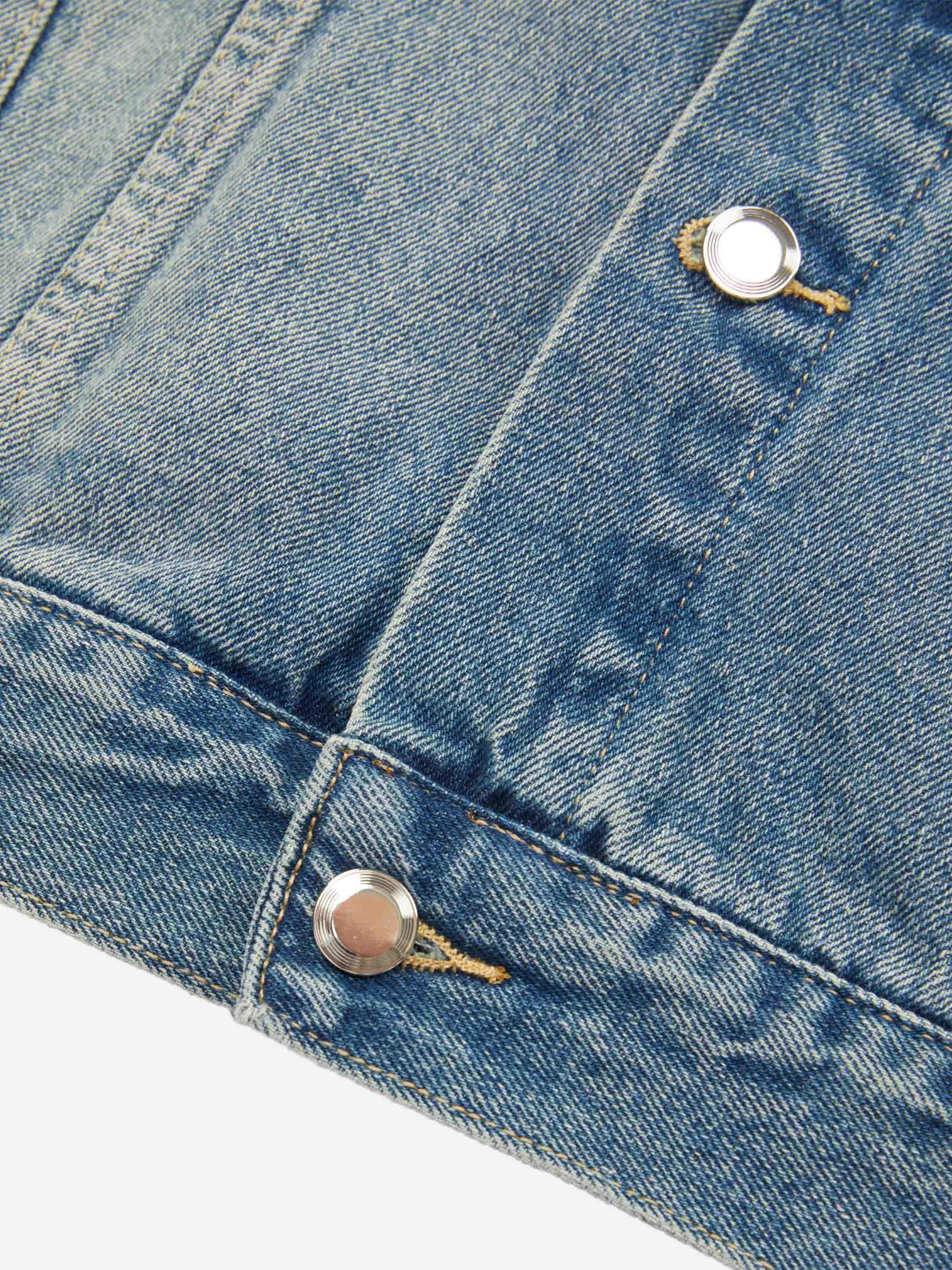 1984 High Street Graffiti Lettered Distressed Washed Denim Jacket SP240419EW3B
