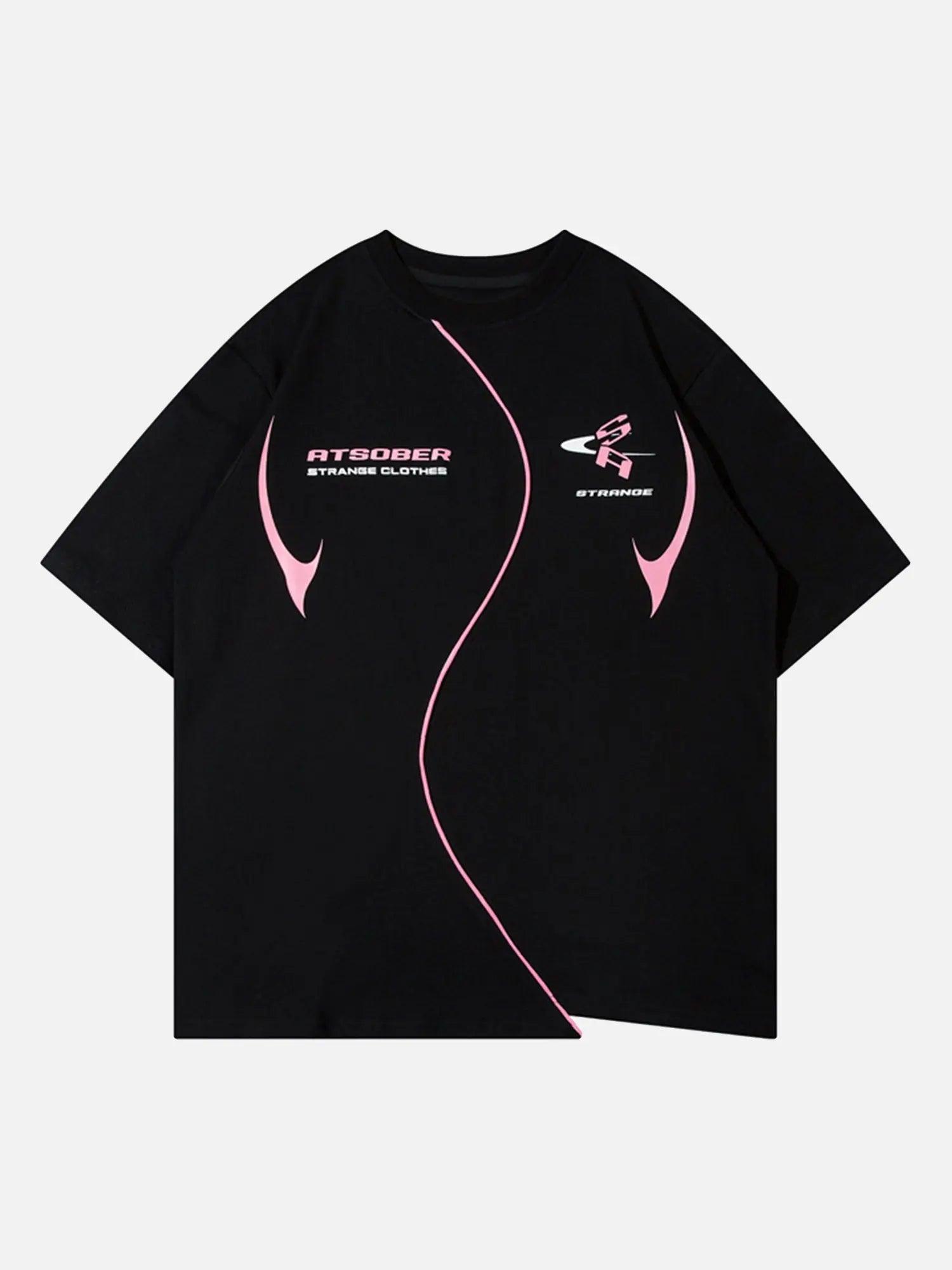 1984 High Street Motorcycle Print Asymmetric T-shirt SP240320VYEY