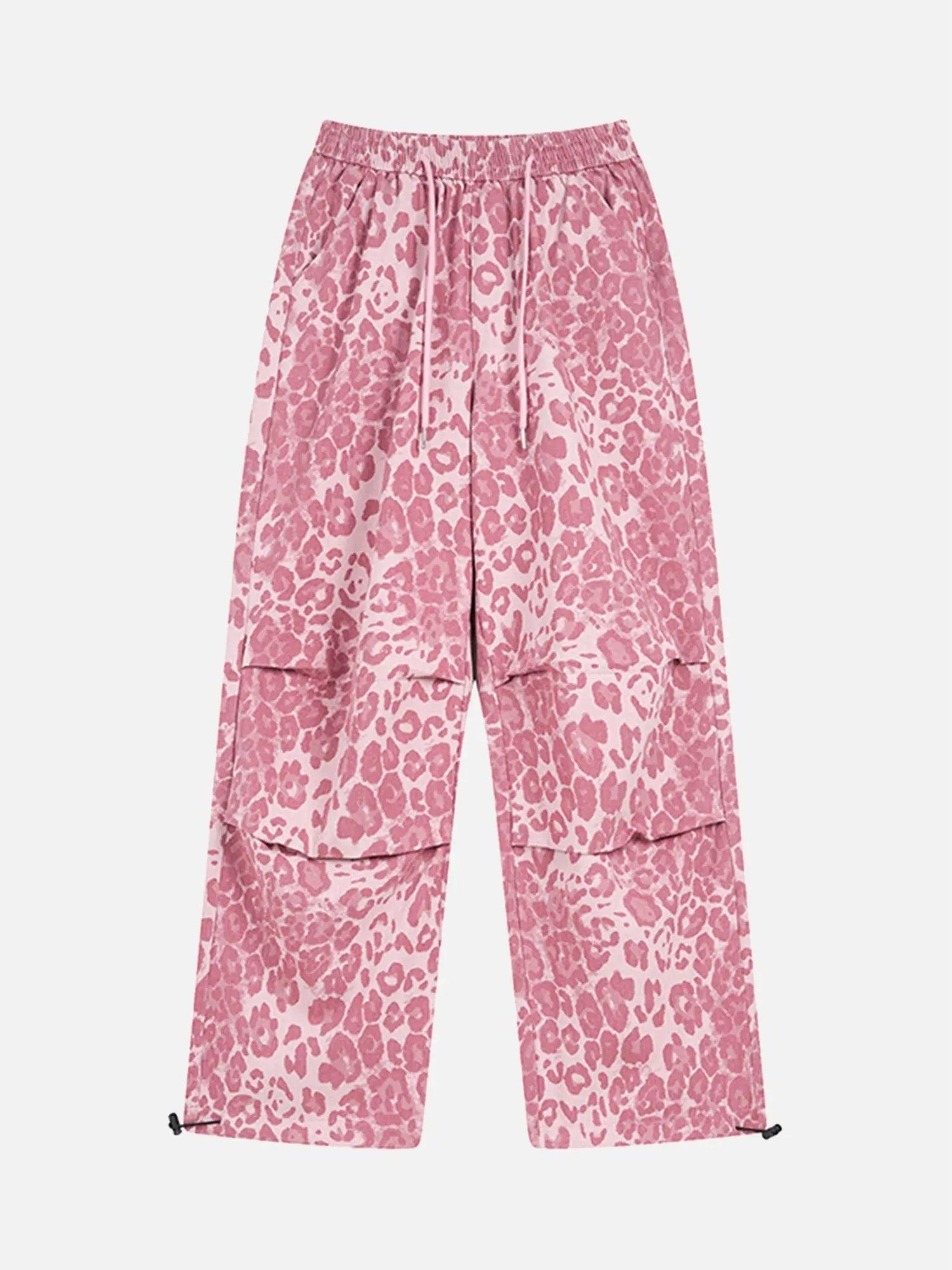 1984 Retro Leopard Print Pink Wide-leg Floor-length Casual Pants SP2404202BLS