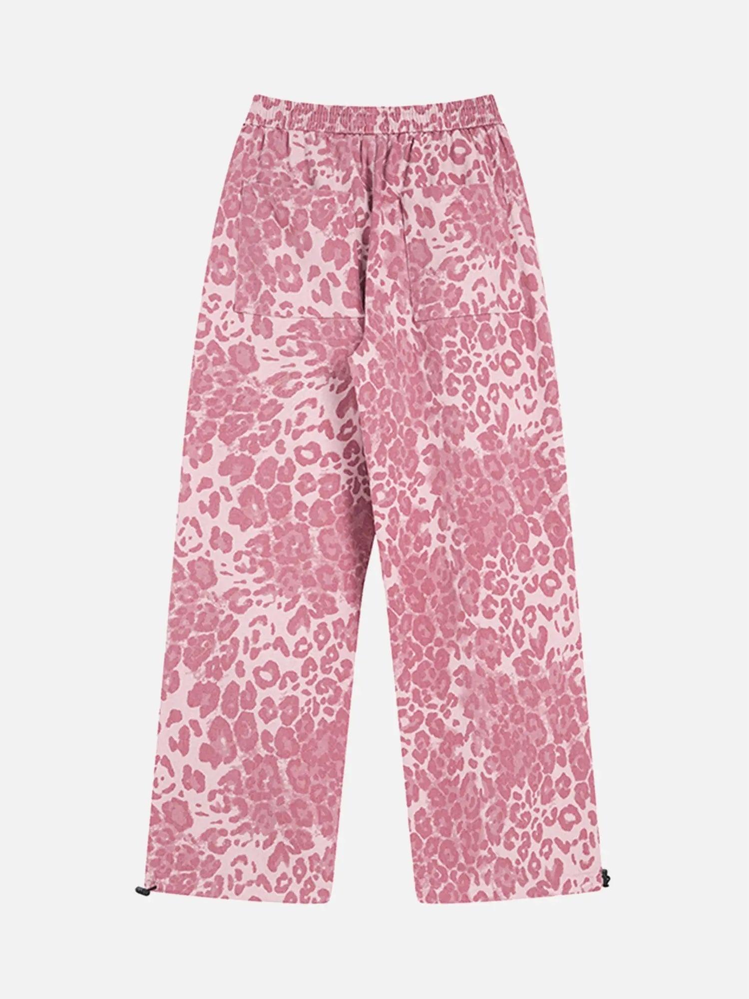 1984 Retro Leopard Print Pink Wide-leg Floor-length Casual Pants SP2404202BLS