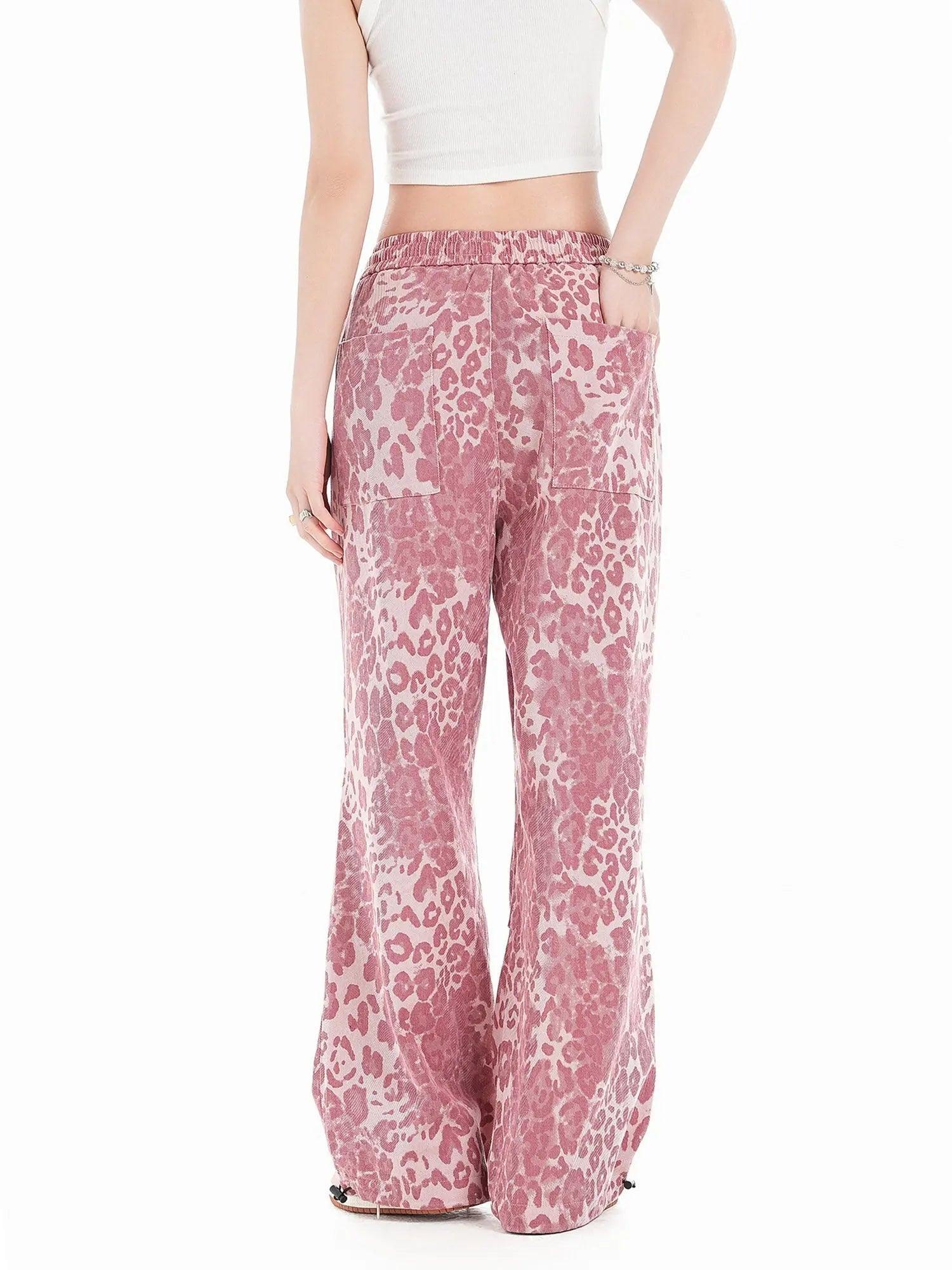 1984 Retro Leopard Print Pink Wide-leg Floor-length Casual Pants SP2404202BLS