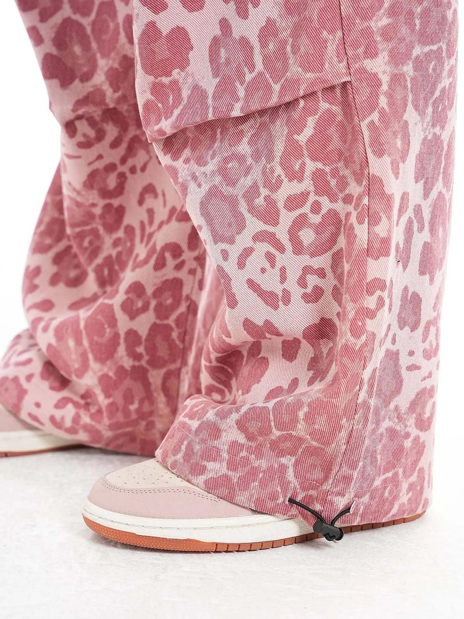 1984 Retro Leopard Print Pink Wide-leg Floor-length Casual Pants SP2404202BLS