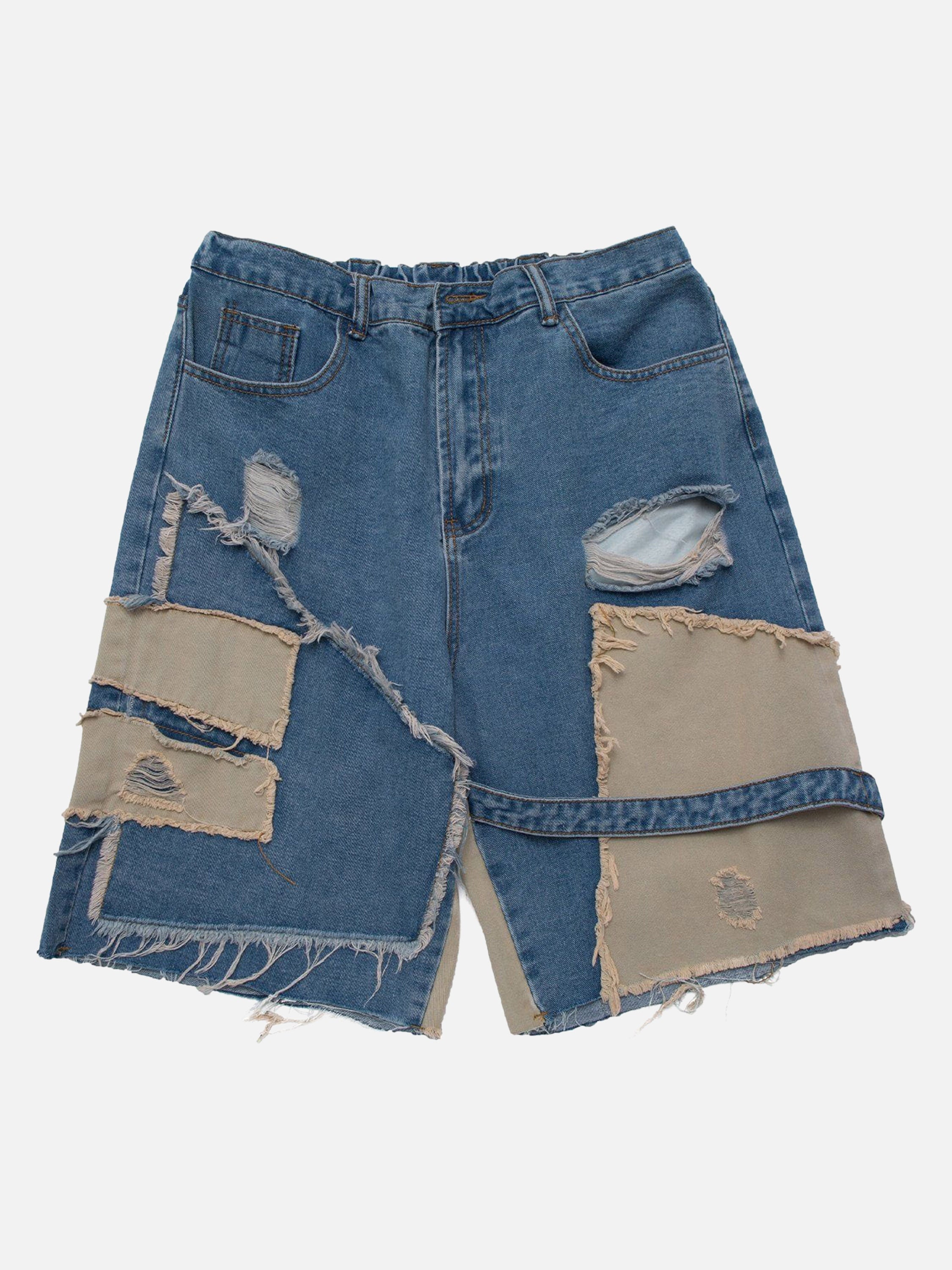 1984 Patchwork Irregular Ripped Hole Denim Short -1249 SP220321WRCU