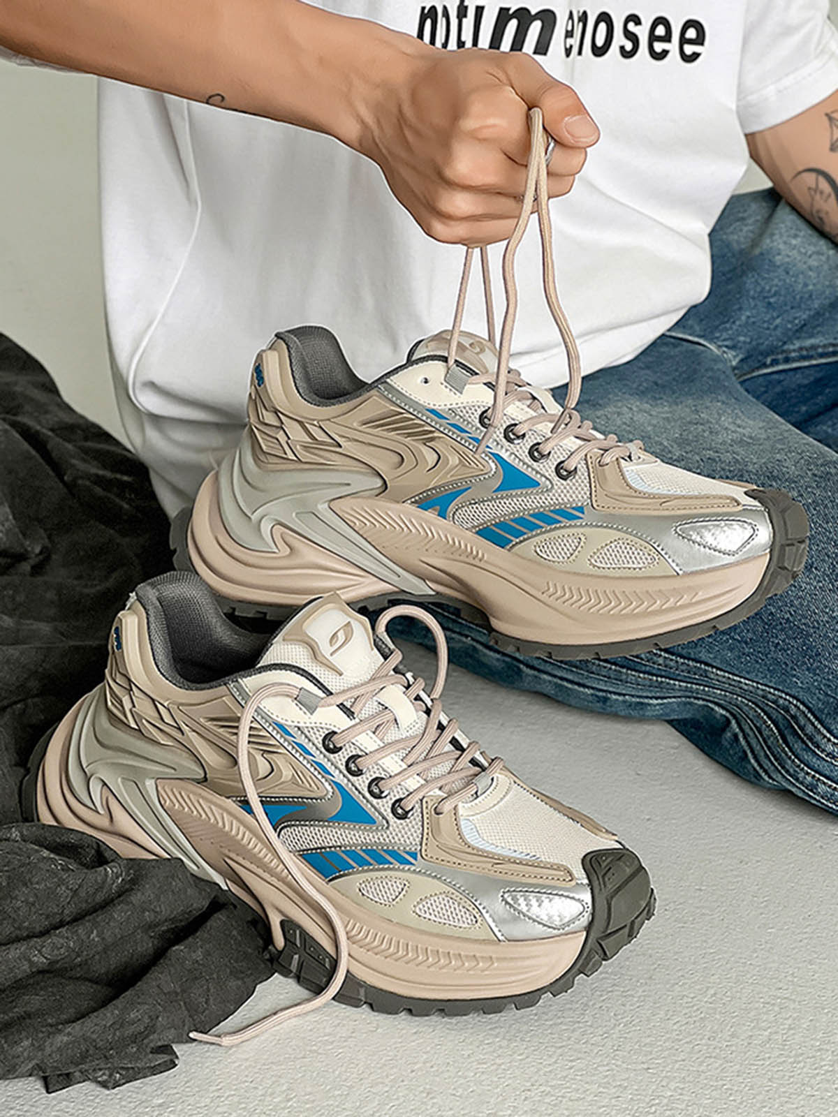 Sneakerhill Mesh Contrast Color Platform Sneakers - 1984