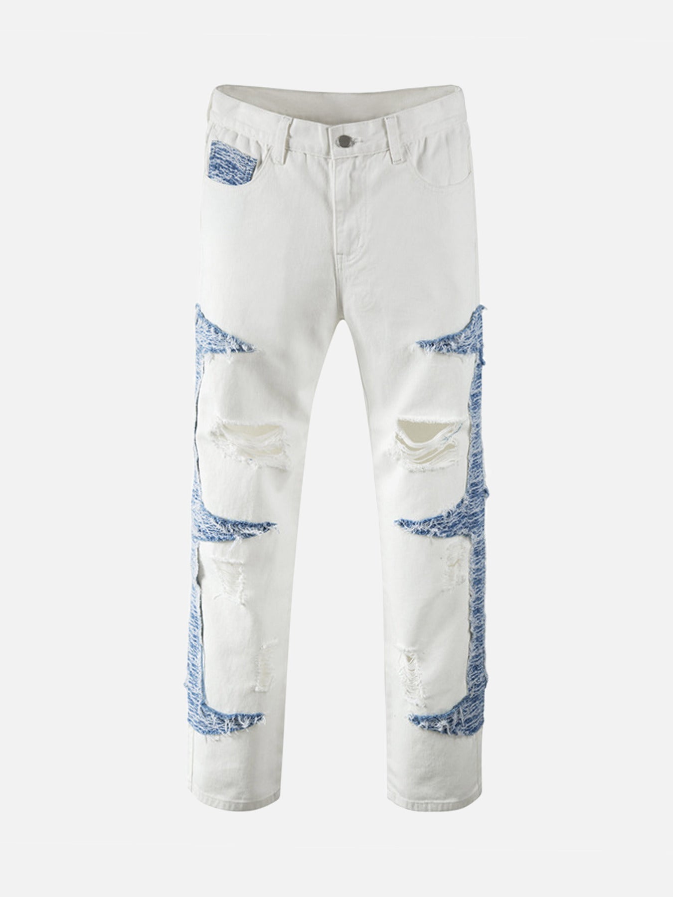 1984 Color-blocking Ripped Straight-leg Jeans SP230410SVI5