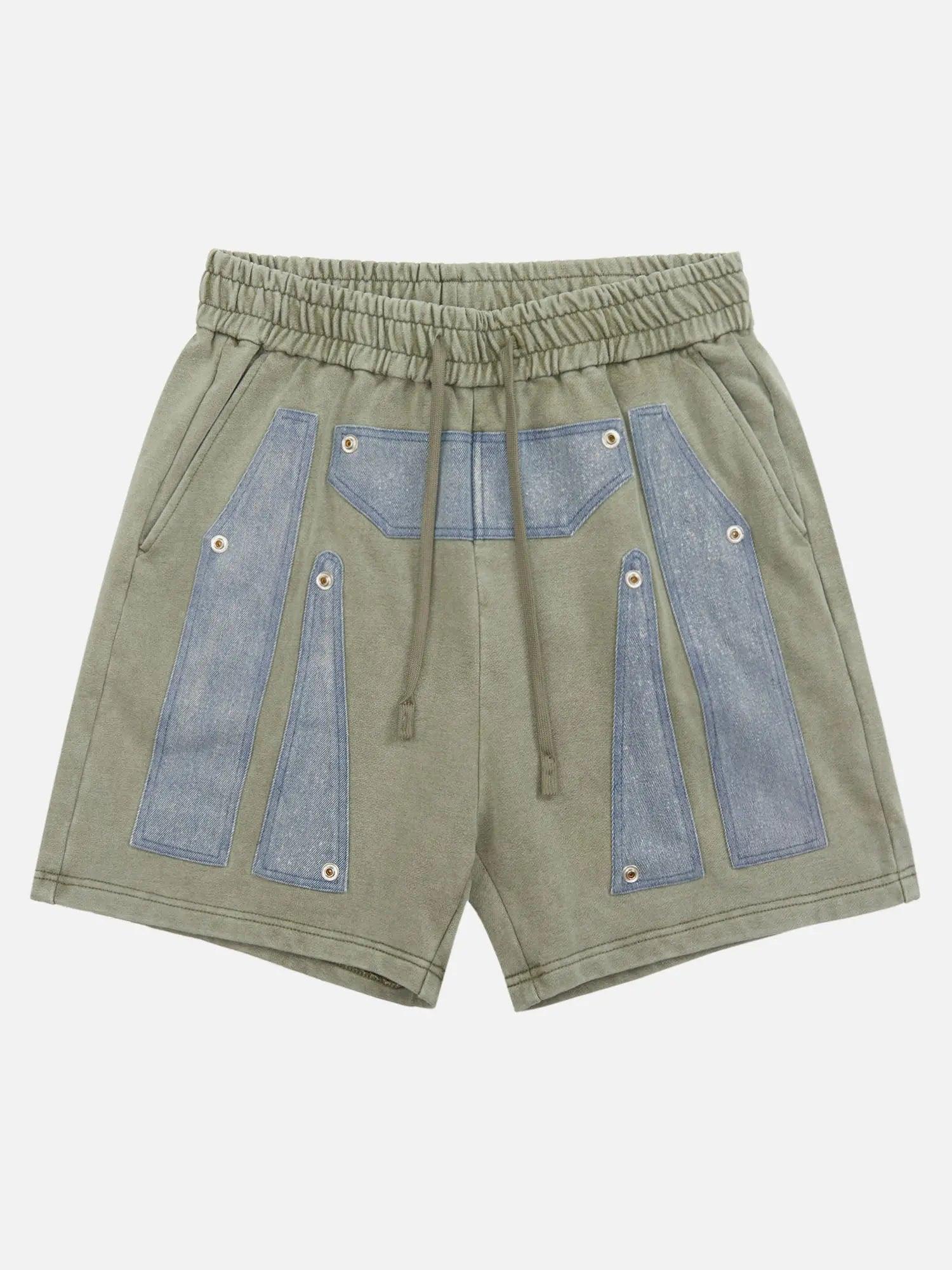 American Trendy Hip-hop Washed Patchwork Shorts SP2404121Y8S