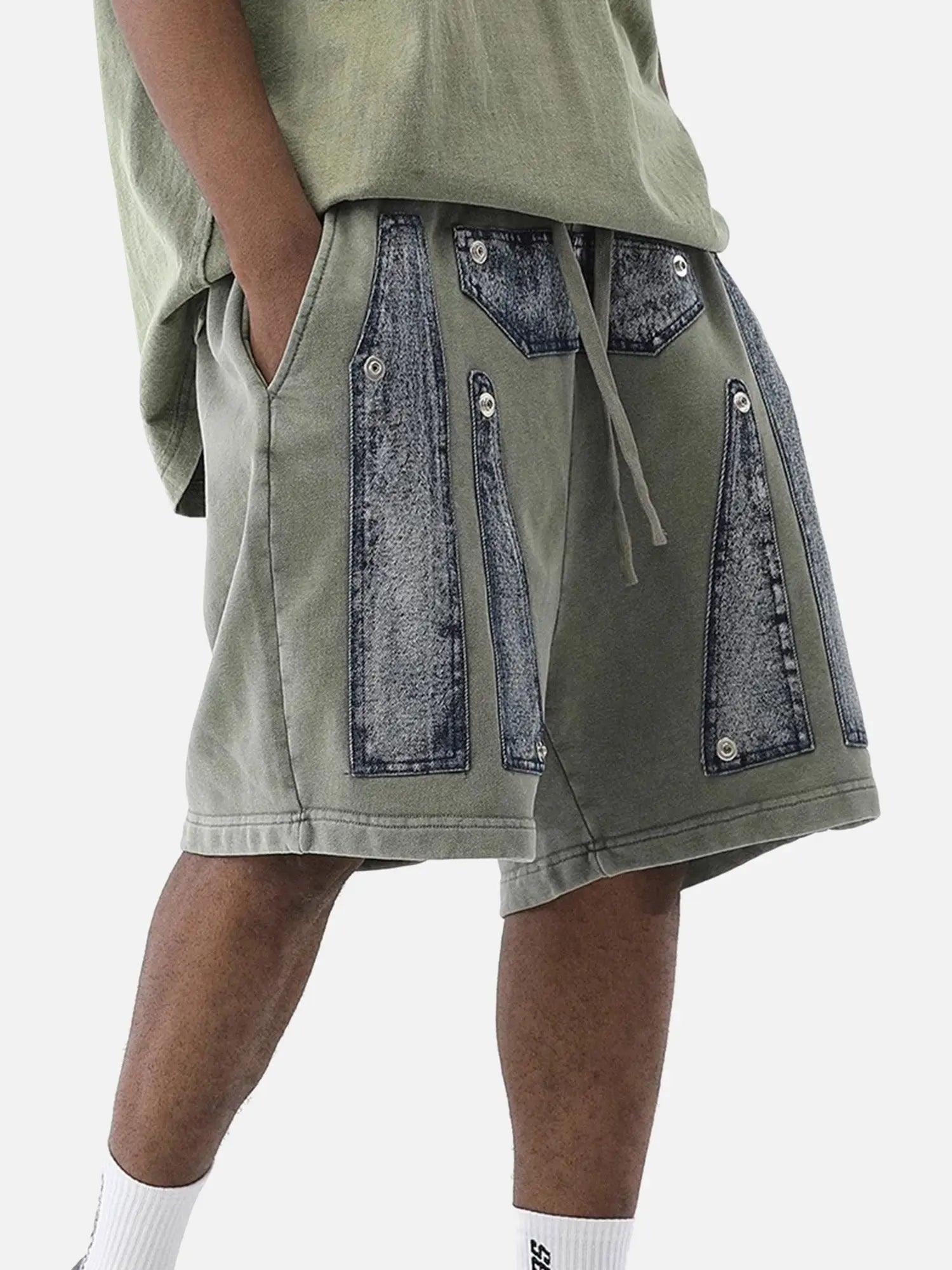 American Trendy Hip-hop Washed Patchwork Shorts SP2404121Y8S