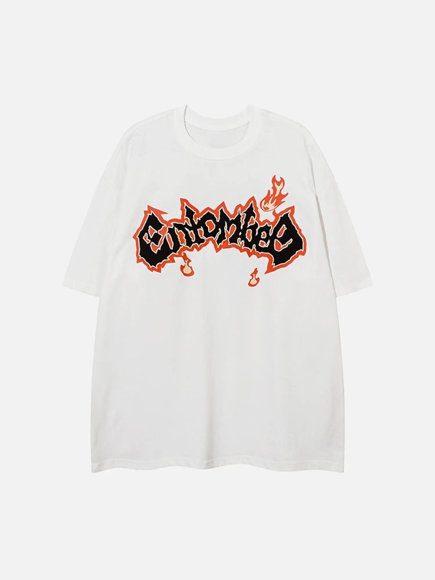 American Vibe Style Flame Letter Jesus T-shirt SP240320HTYY