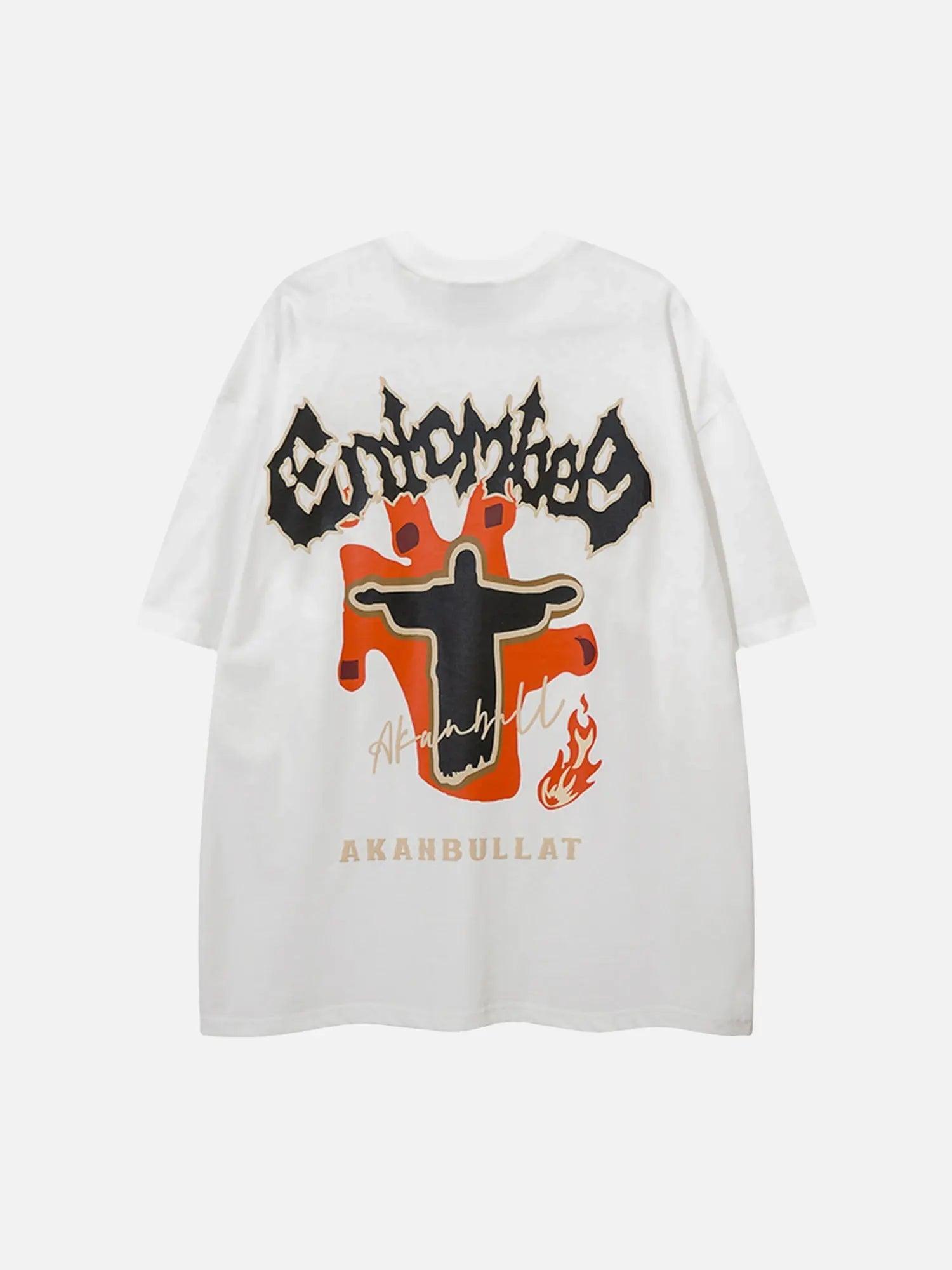 American Vibe Style Flame Letter Jesus T-shirt SP240320HTYY