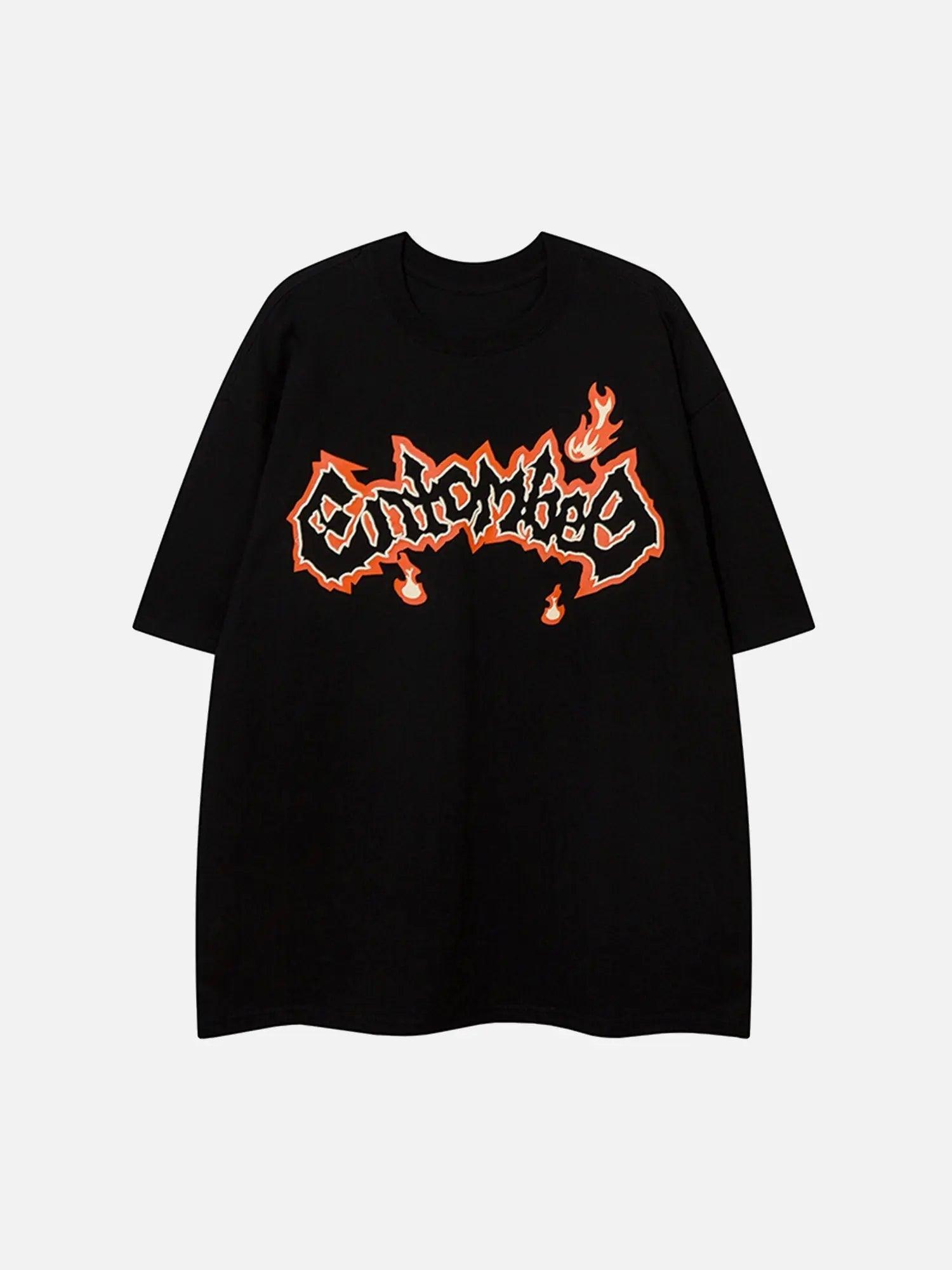 American Vibe Style Flame Letter Jesus T-shirt SP240320HTYY