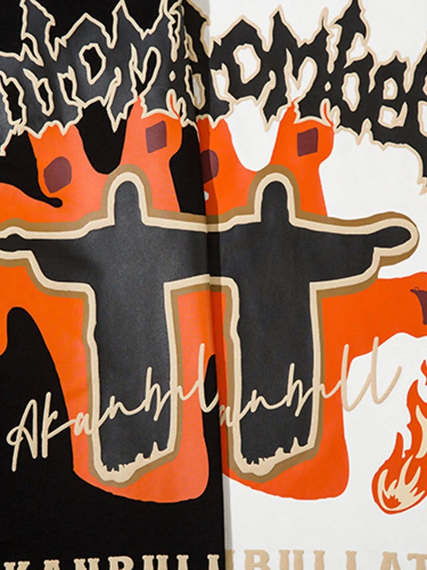American Vibe Style Flame Letter Jesus T-shirt SP240320HTYY