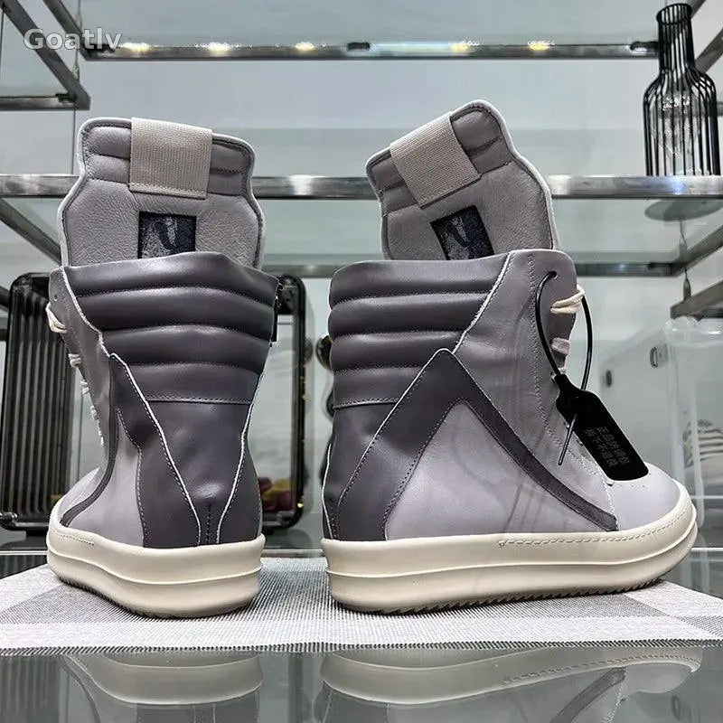 Casual Shoes Men High Top Gray Genuine Leather Luxury Trainers Women Geobasket Jumbo Lace Up Designer Sneaker Flats Ankle Boots - 1984