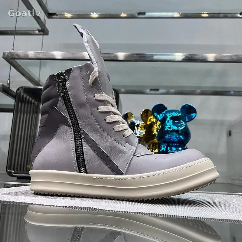 Casual Shoes Men High Top Gray Genuine Leather Luxury Trainers Women Geobasket Jumbo Lace Up Designer Sneaker Flats Ankle Boots - 1984