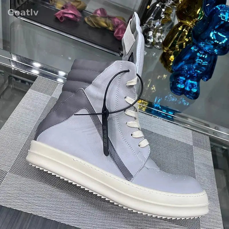 Casual Shoes Men High Top Gray Genuine Leather Luxury Trainers Women Geobasket Jumbo Lace Up Designer Sneaker Flats Ankle Boots - 1984