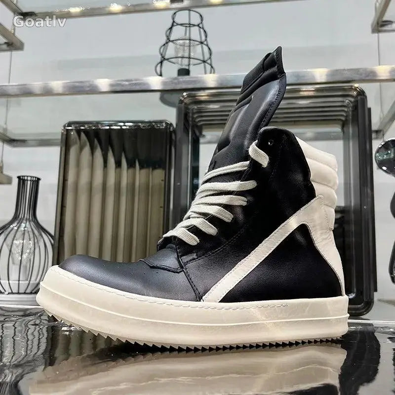Casual Shoes Men High Top Gray Genuine Leather Luxury Trainers Women Geobasket Jumbo Lace Up Designer Sneaker Flats Ankle Boots - 1984
