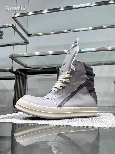 Casual Shoes Men High Top Gray Genuine Leather Luxury Trainers Women Geobasket Jumbo Lace Up Designer Sneaker Flats Ankle Boots - 1984