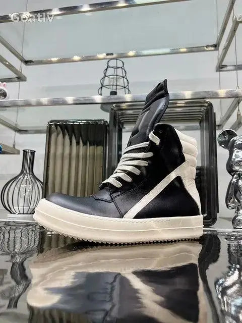 Casual Shoes Men High Top Gray Genuine Leather Luxury Trainers Women Geobasket Jumbo Lace Up Designer Sneaker Flats Ankle Boots - 1984