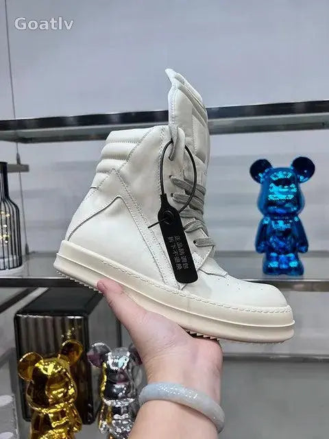 Casual Shoes Men High Top Gray Genuine Leather Luxury Trainers Women Geobasket Jumbo Lace Up Designer Sneaker Flats Ankle Boots - 1984