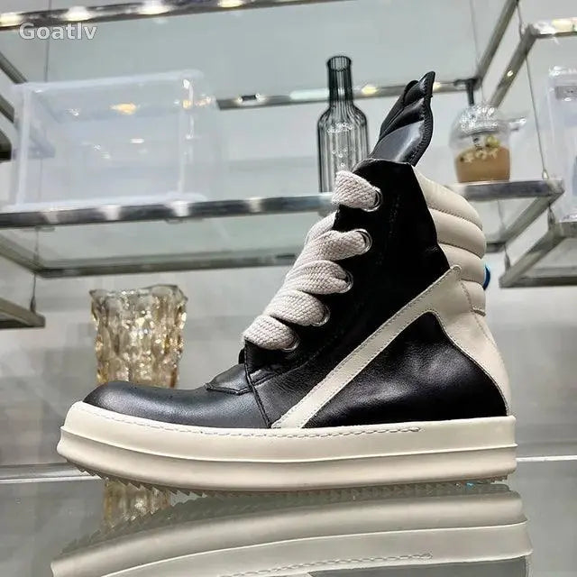 Casual Shoes Men High Top Gray Genuine Leather Luxury Trainers Women Geobasket Jumbo Lace Up Designer Sneaker Flats Ankle Boots - 1984