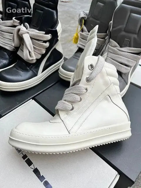 Casual Shoes Men High Top Gray Genuine Leather Luxury Trainers Women Geobasket Jumbo Lace Up Designer Sneaker Flats Ankle Boots - 1984
