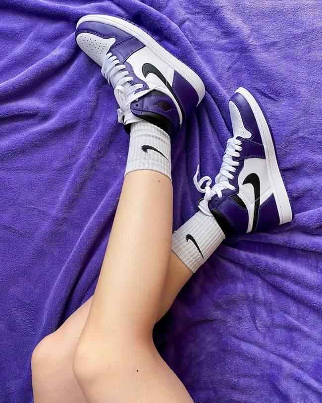 Custom Air Jordan 1 White Toe Court Purple Sneakers
