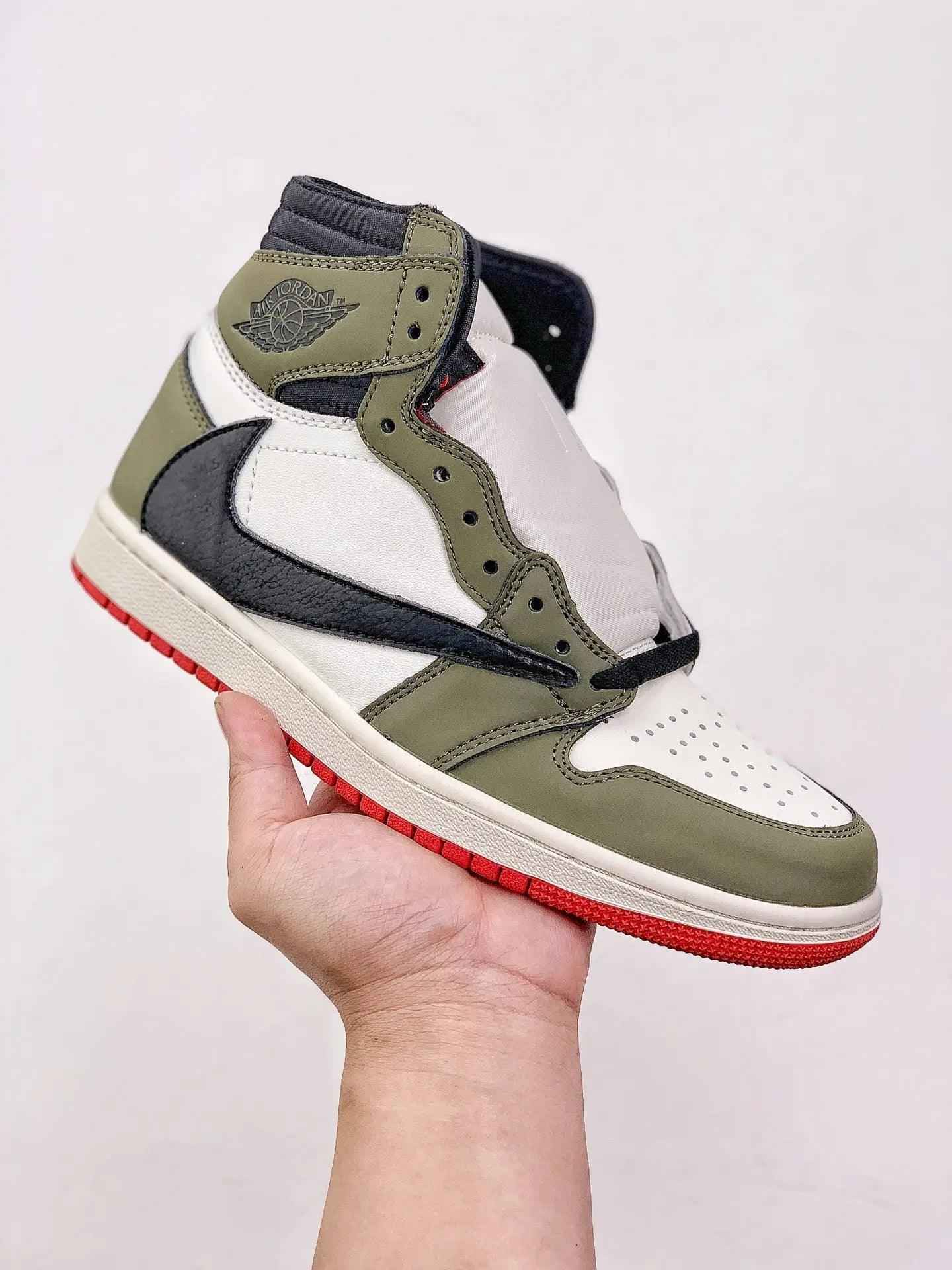 Custom GREEN T-Scott x Fragment x Air Jordan 1 High Q ( Customs And Box ), Jordan 1 Sneakers Active CACTUS JACK