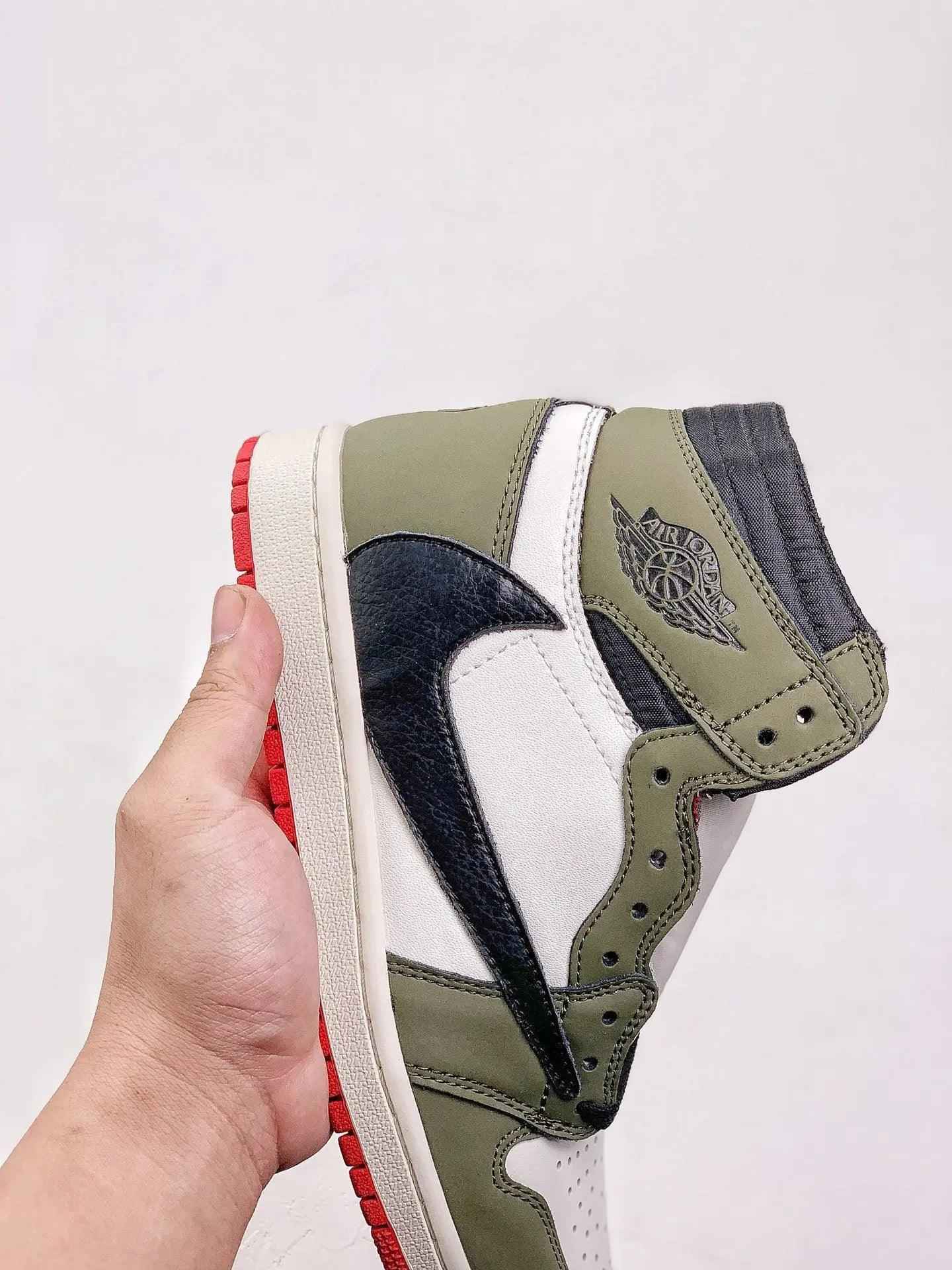 Custom GREEN T-Scott x Fragment x Air Jordan 1 High Q ( Customs And Box ), Jordan 1 Sneakers Active CACTUS JACK