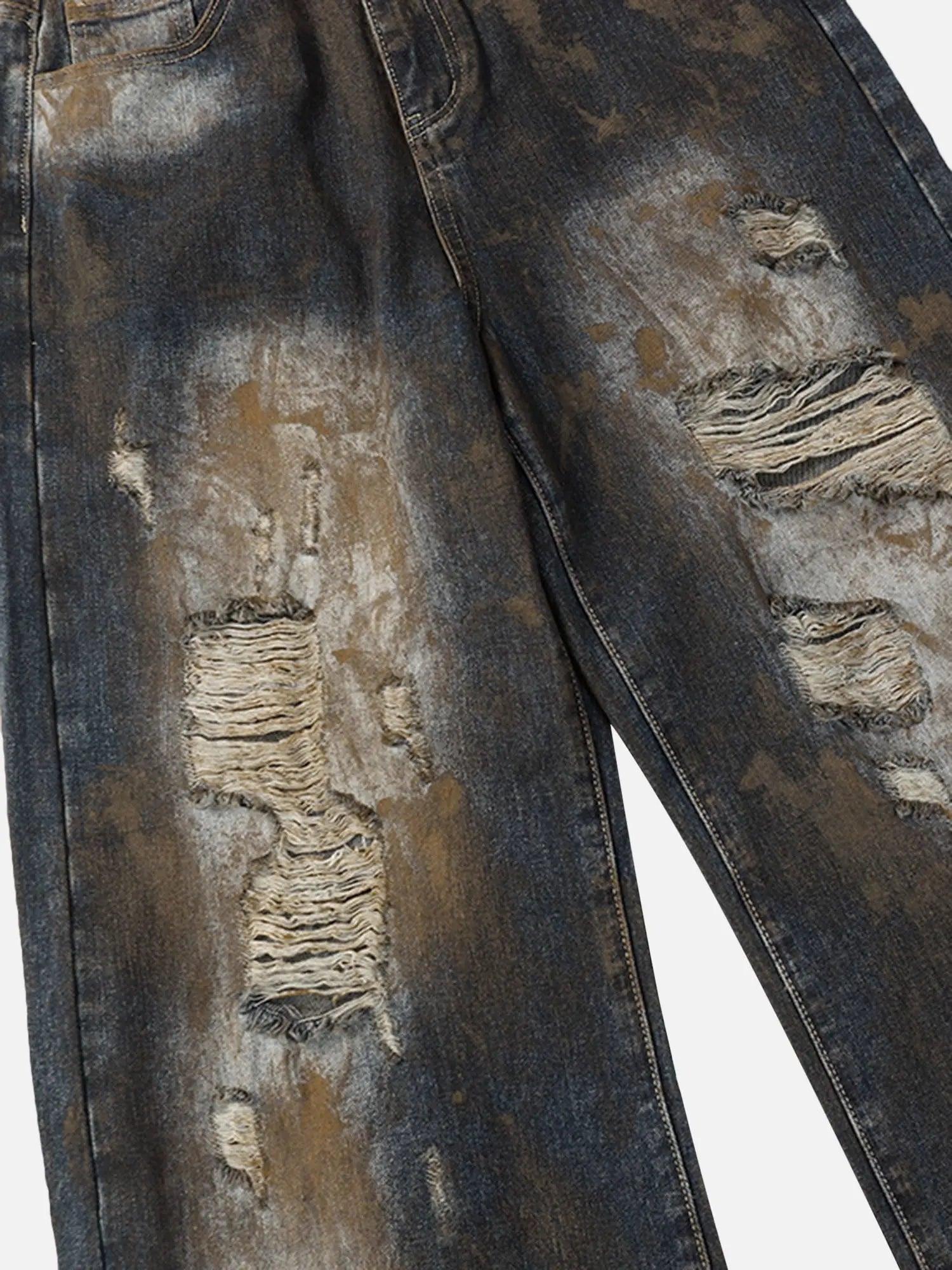 Heavy Duty Ripped Washed Straight Jeans SP240325FSHE