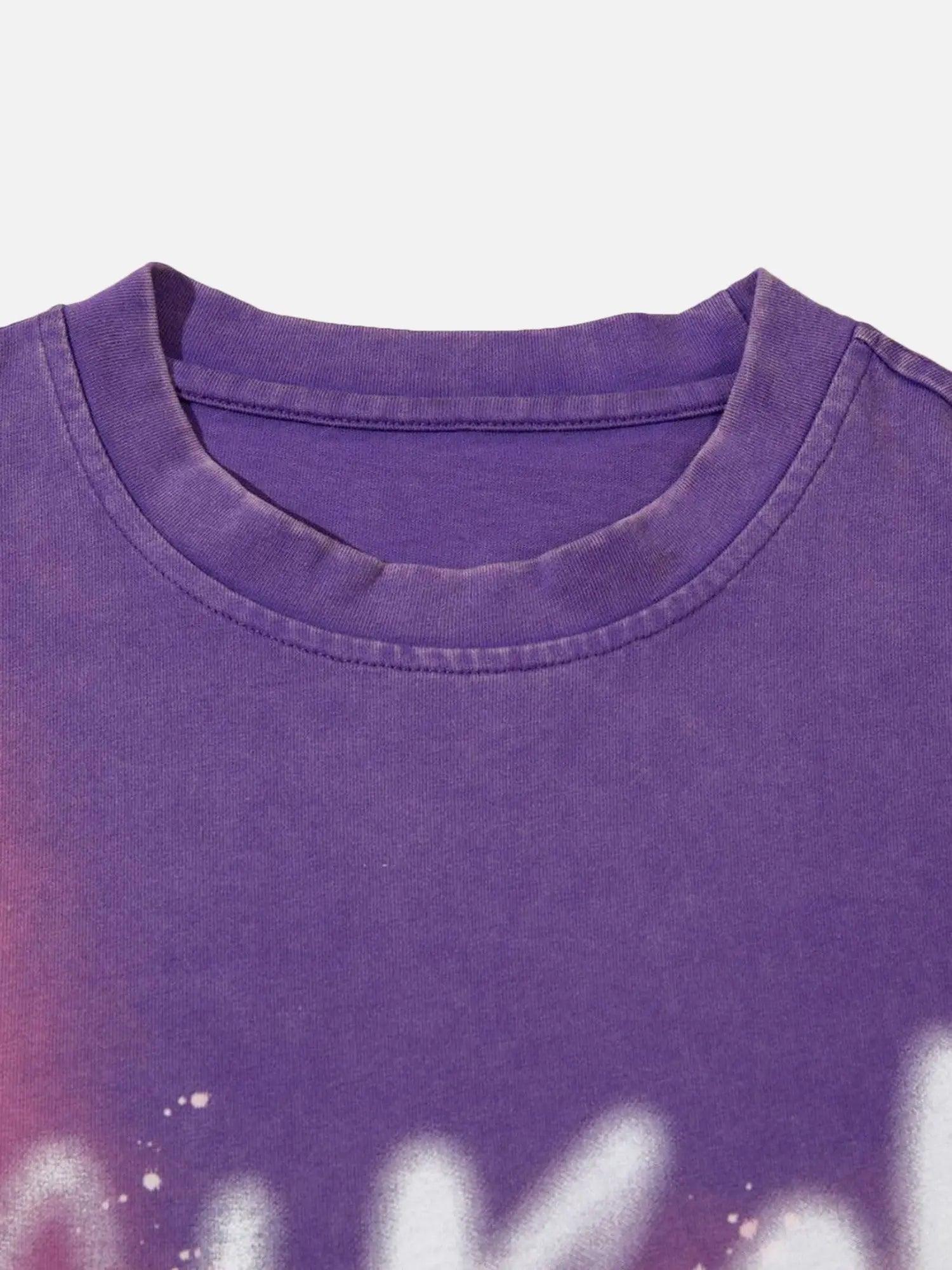 Heavy Duty Washed Stir-fried Snowflake Horsetail T-shirt SP240320Y6CL