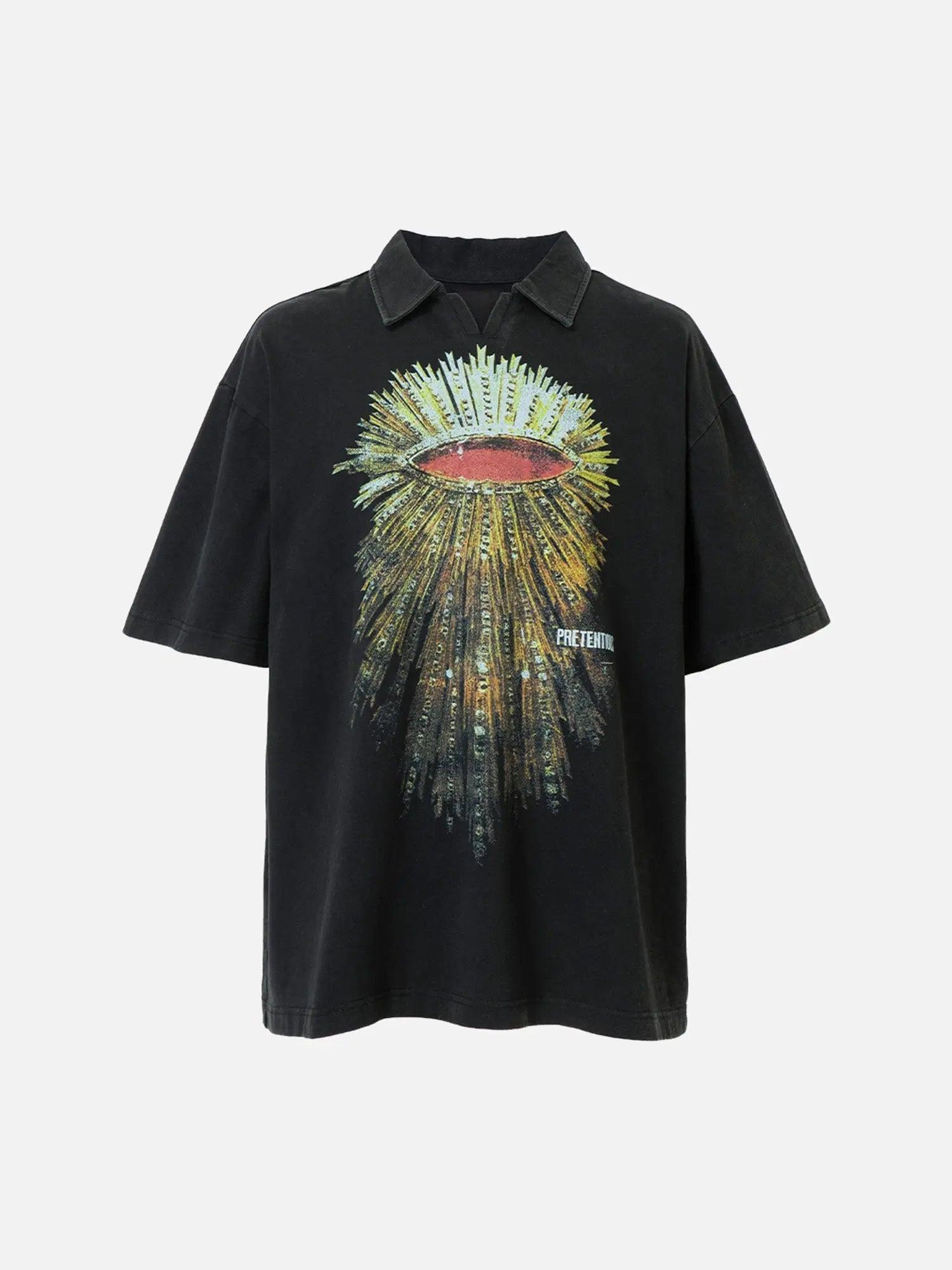 Heavy Washed Distressed POLO Shirt American Retro High Street Print Couple T-Shirt SP240412SD5R