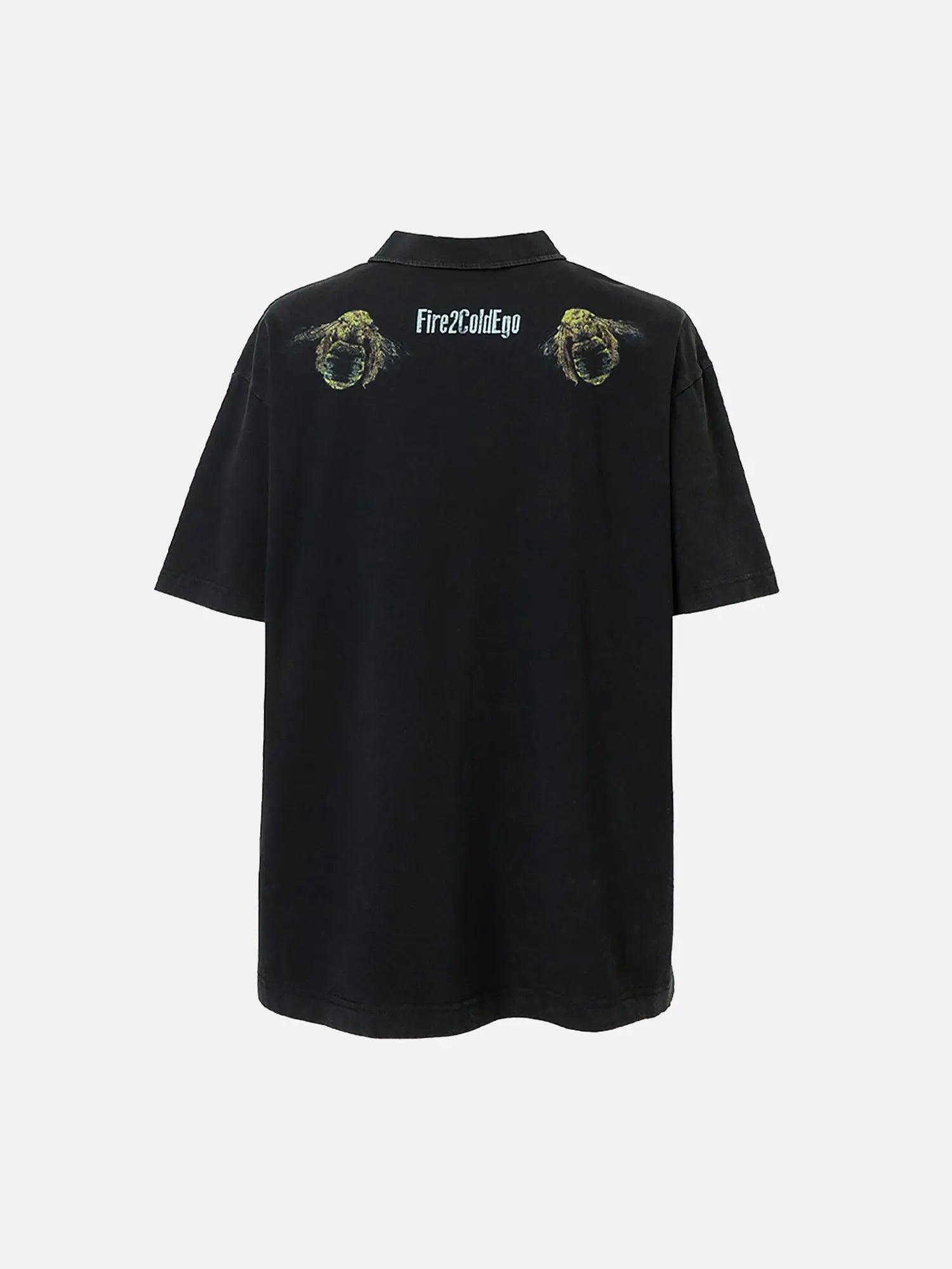 Heavy Washed Distressed POLO Shirt American Retro High Street Print Couple T-Shirt SP240412SD5R