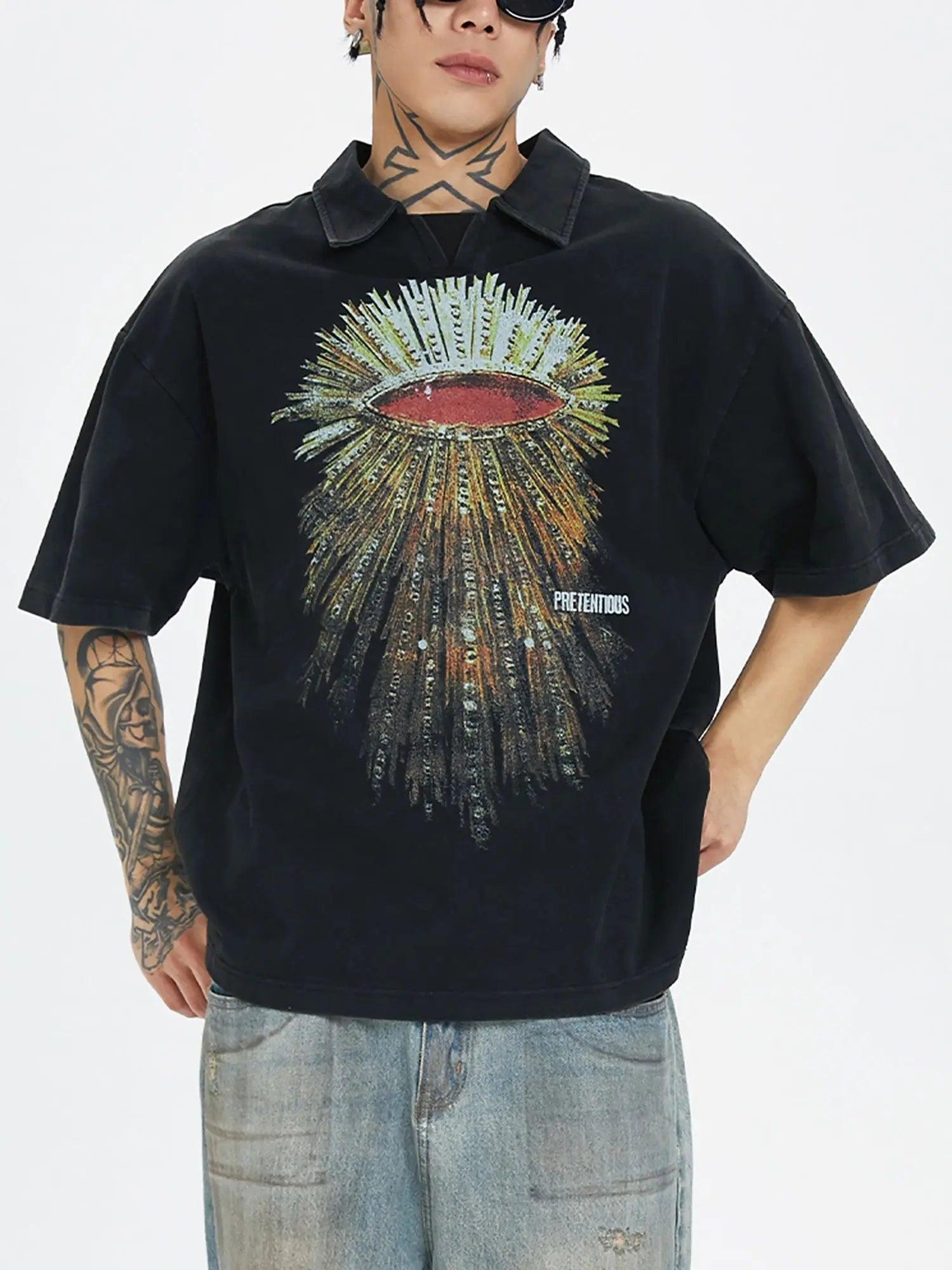 Heavy Washed Distressed POLO Shirt American Retro High Street Print Couple T-Shirt SP240412SD5R