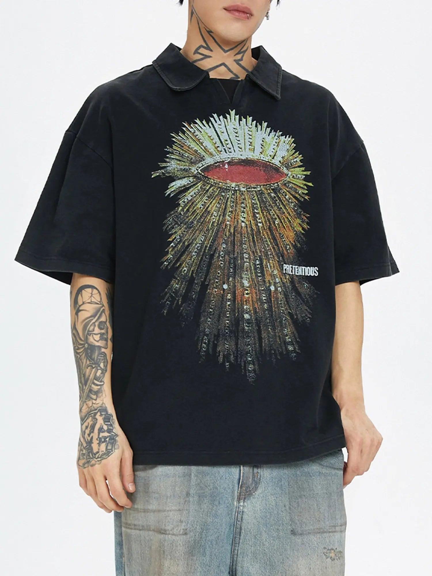 Heavy Washed Distressed POLO Shirt American Retro High Street Print Couple T-Shirt SP240412SD5R