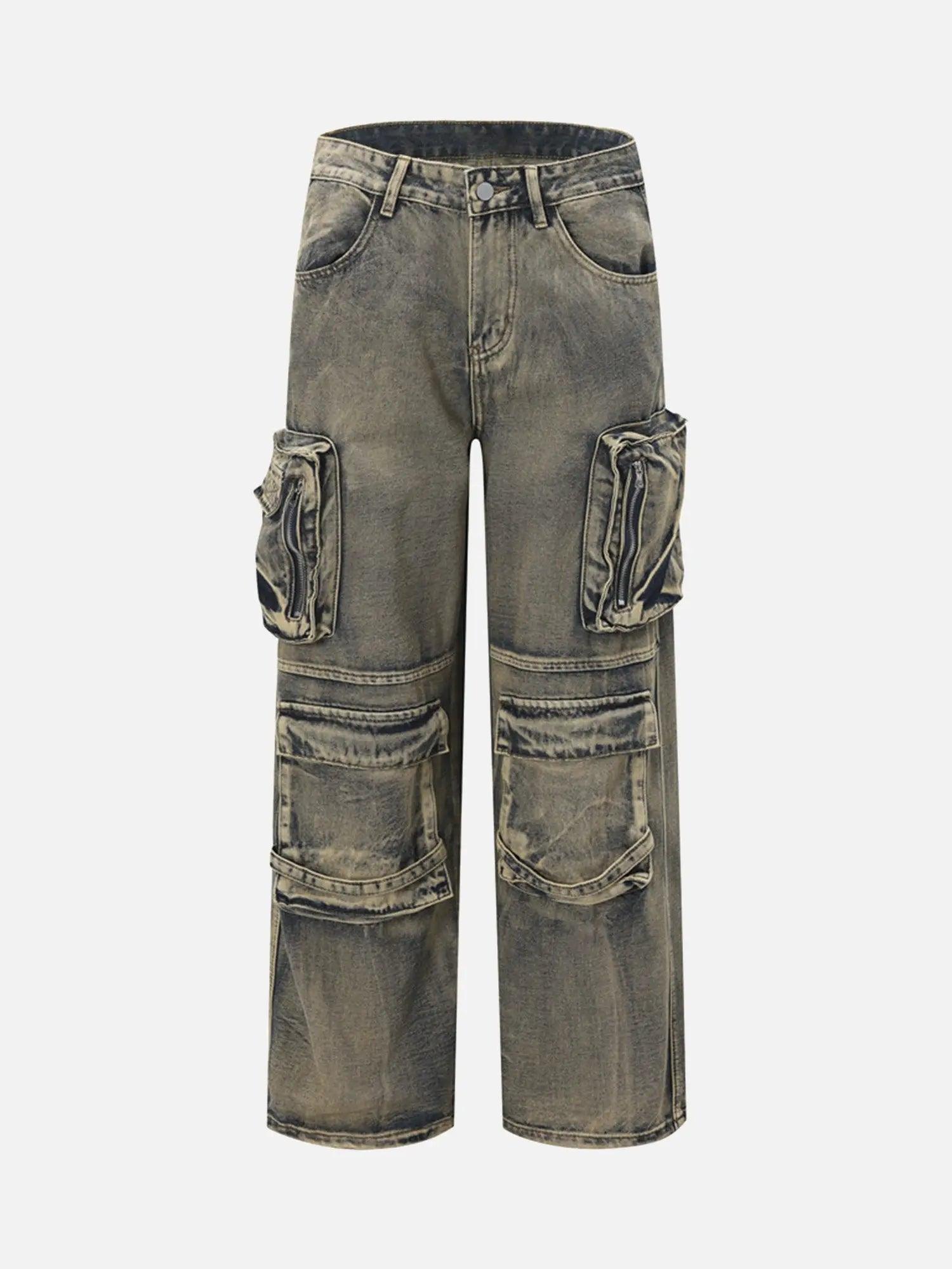 Heavy-duty Washed Wasteland Style Multi-pocket Denim Overalls SP240411EN1W