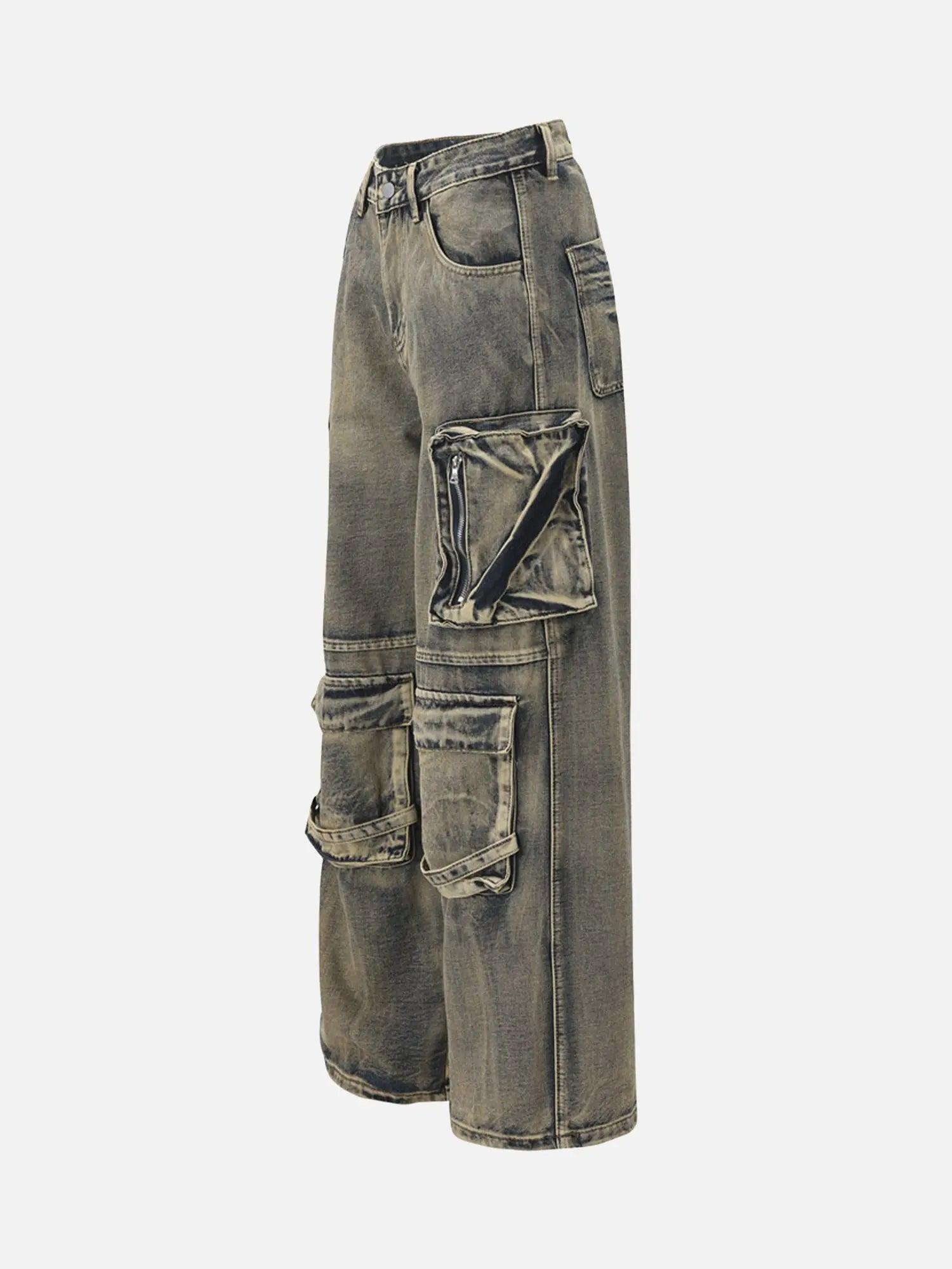 Heavy-duty Washed Wasteland Style Multi-pocket Denim Overalls SP240411EN1W
