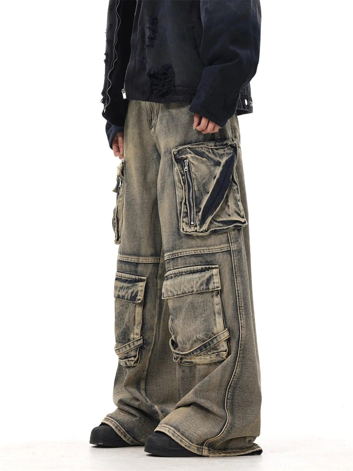 Heavy-duty Washed Wasteland Style Multi-pocket Denim Overalls SP240411EN1W