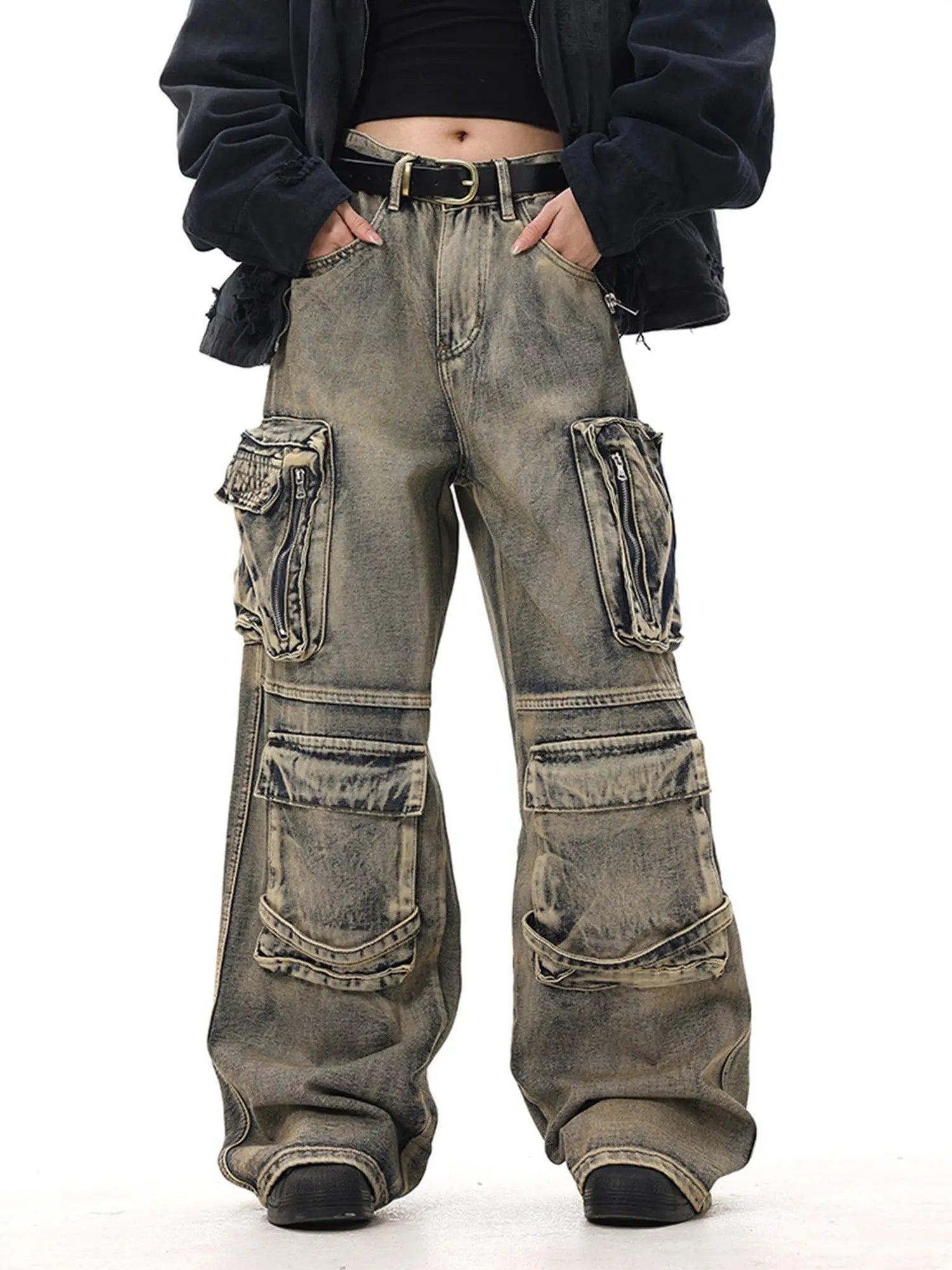 Heavy-duty Washed Wasteland Style Multi-pocket Denim Overalls SP240411EN1W