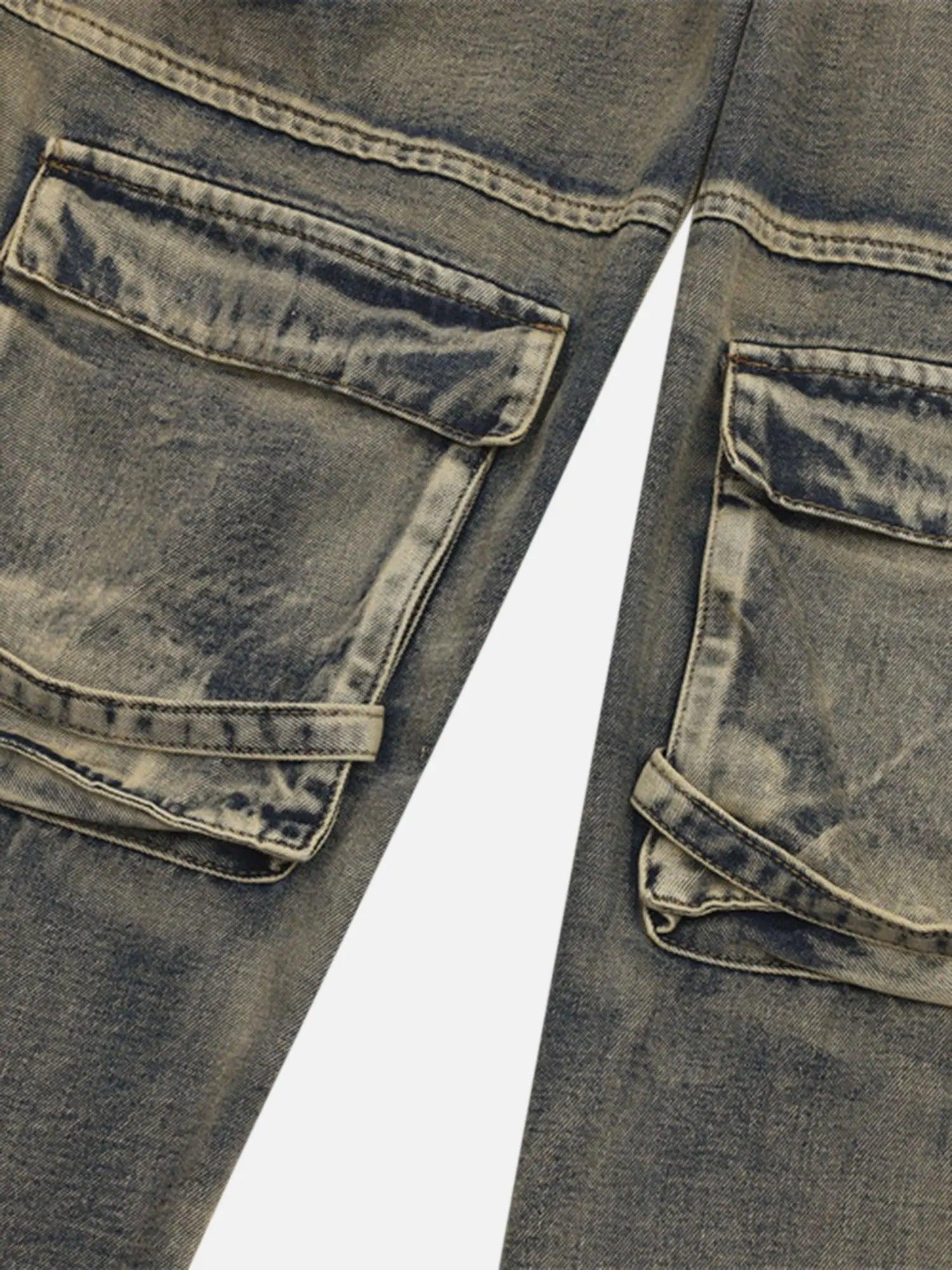 Heavy-duty Washed Wasteland Style Multi-pocket Denim Overalls SP240411EN1W