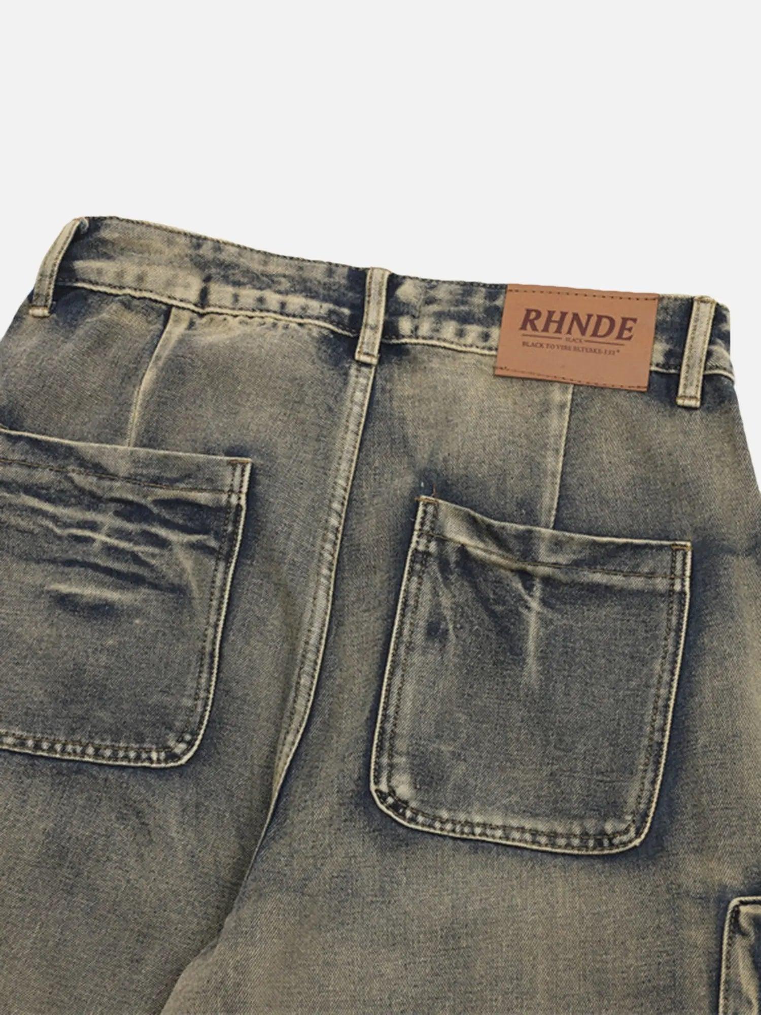 Heavy-duty Washed Wasteland Style Multi-pocket Denim Overalls SP240411EN1W