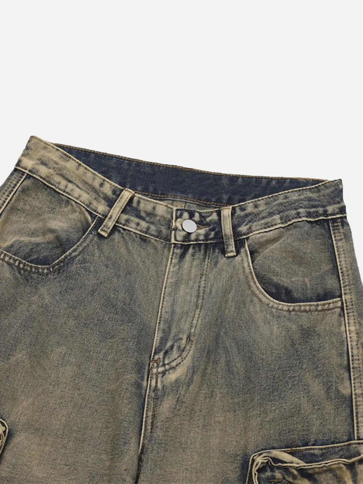 Heavy-duty Washed Wasteland Style Multi-pocket Denim Overalls SP240411EN1W