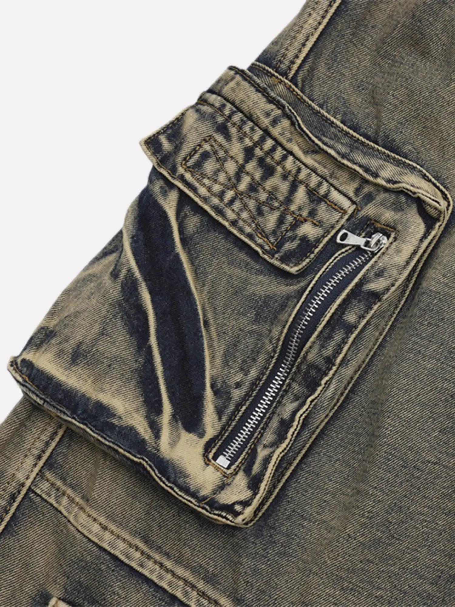 Heavy-duty Washed Wasteland Style Multi-pocket Denim Overalls SP240411EN1W